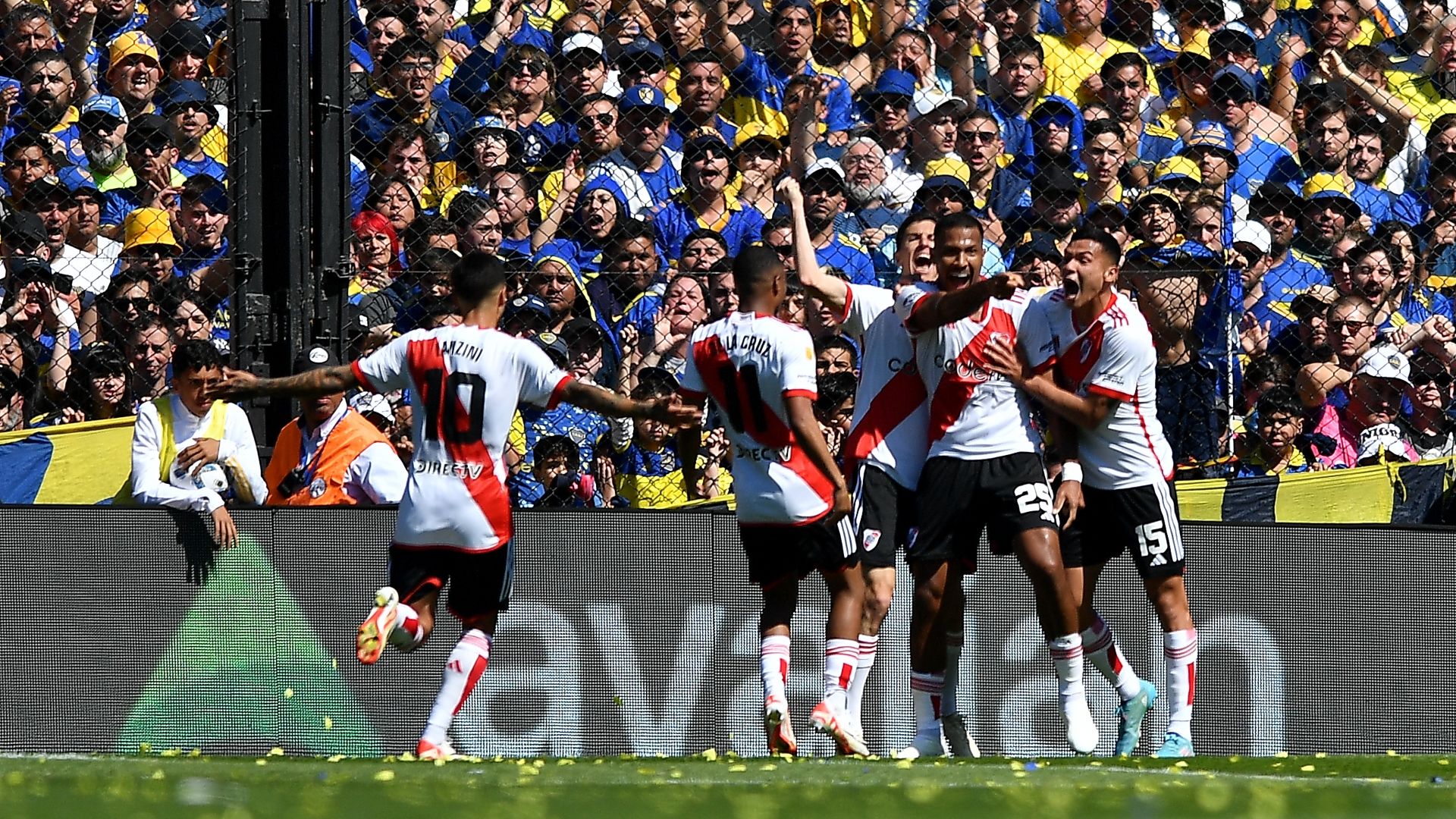 River Plate celebrates goal against Boca Juniors