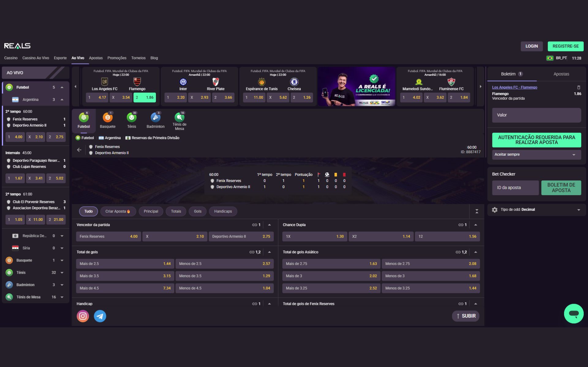 Reals Bet apostas ao vivo