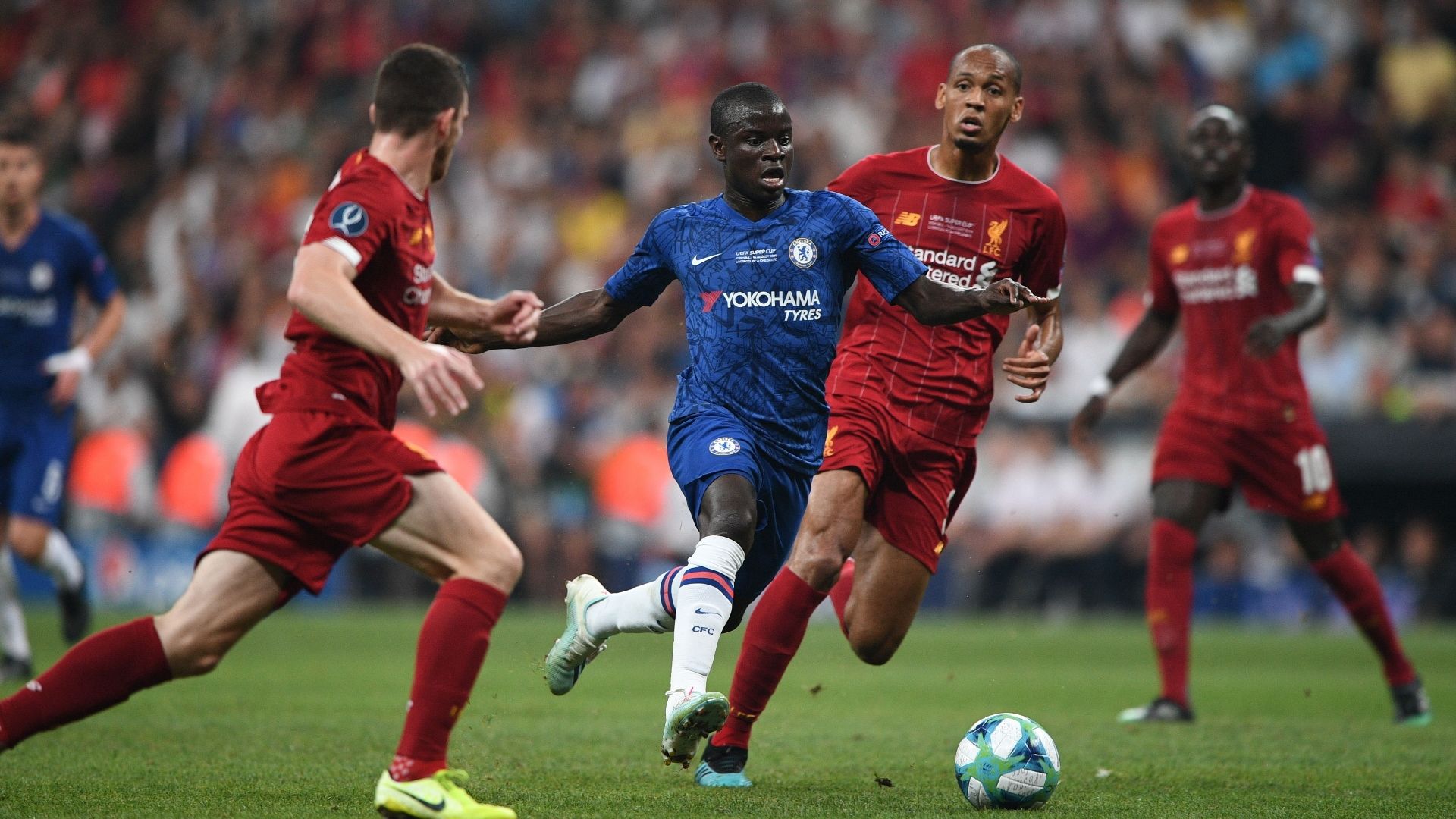 Andy Robertson, Kante, Fabinho, Liverpool vs Chelsea, UEFA Super Cup