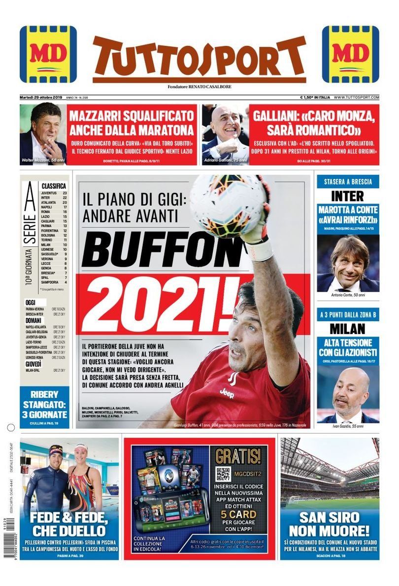 Prima pagina Tuttosport Buffon