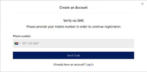 Boylesports ZA registration verification step screenshot