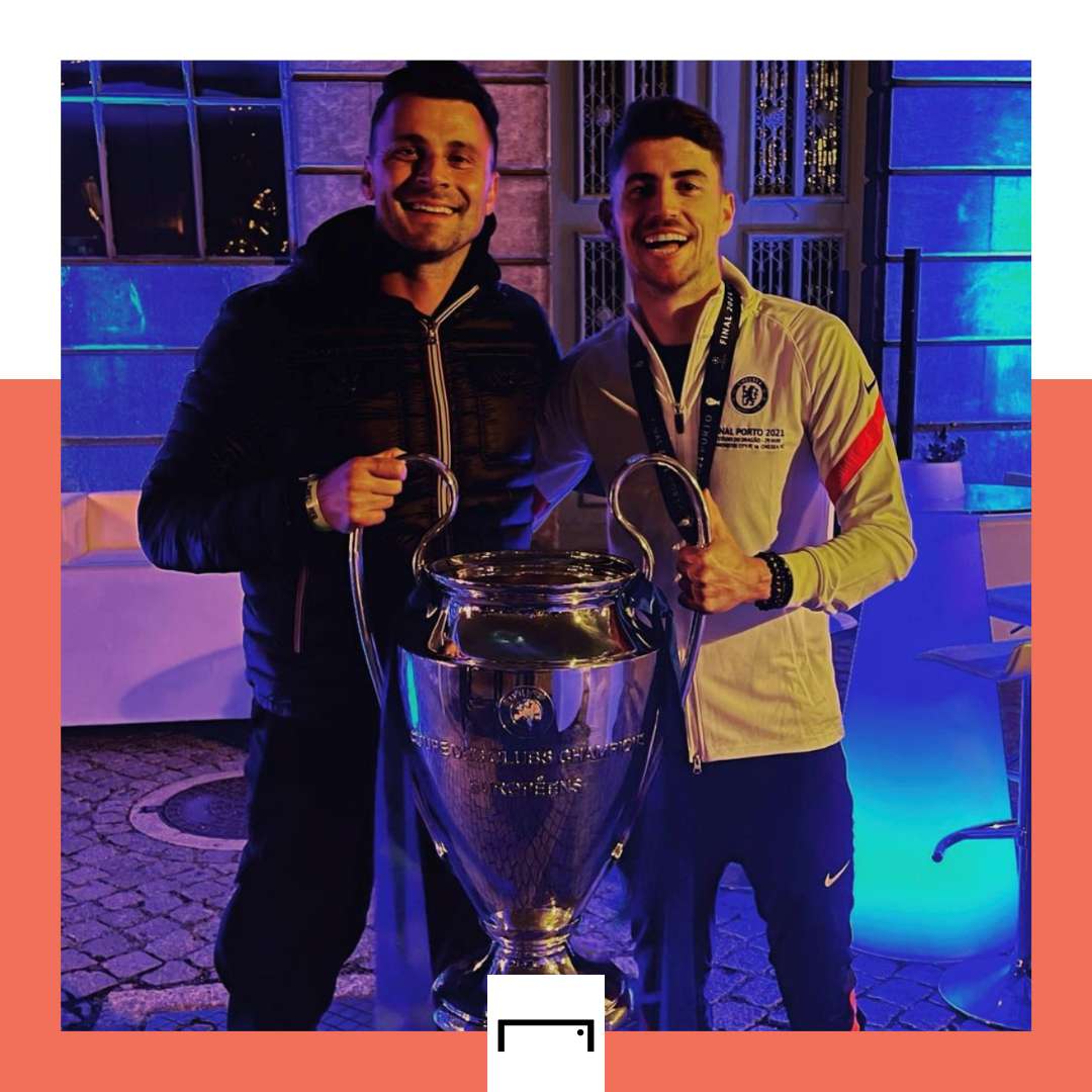 Rafael and Jorginho with the Champions League trophy