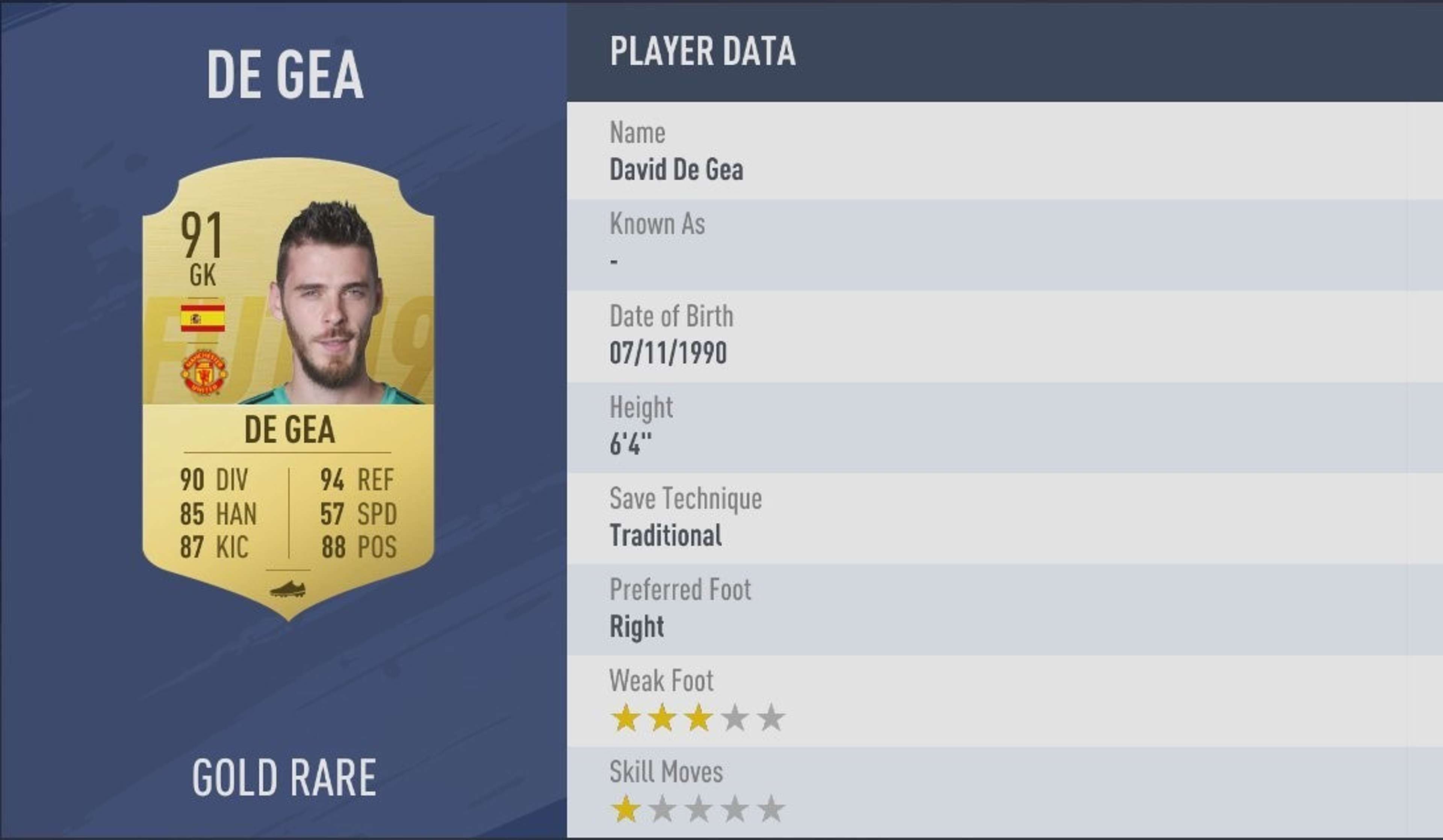 Embed only FIFA 19 ratings David de Gea