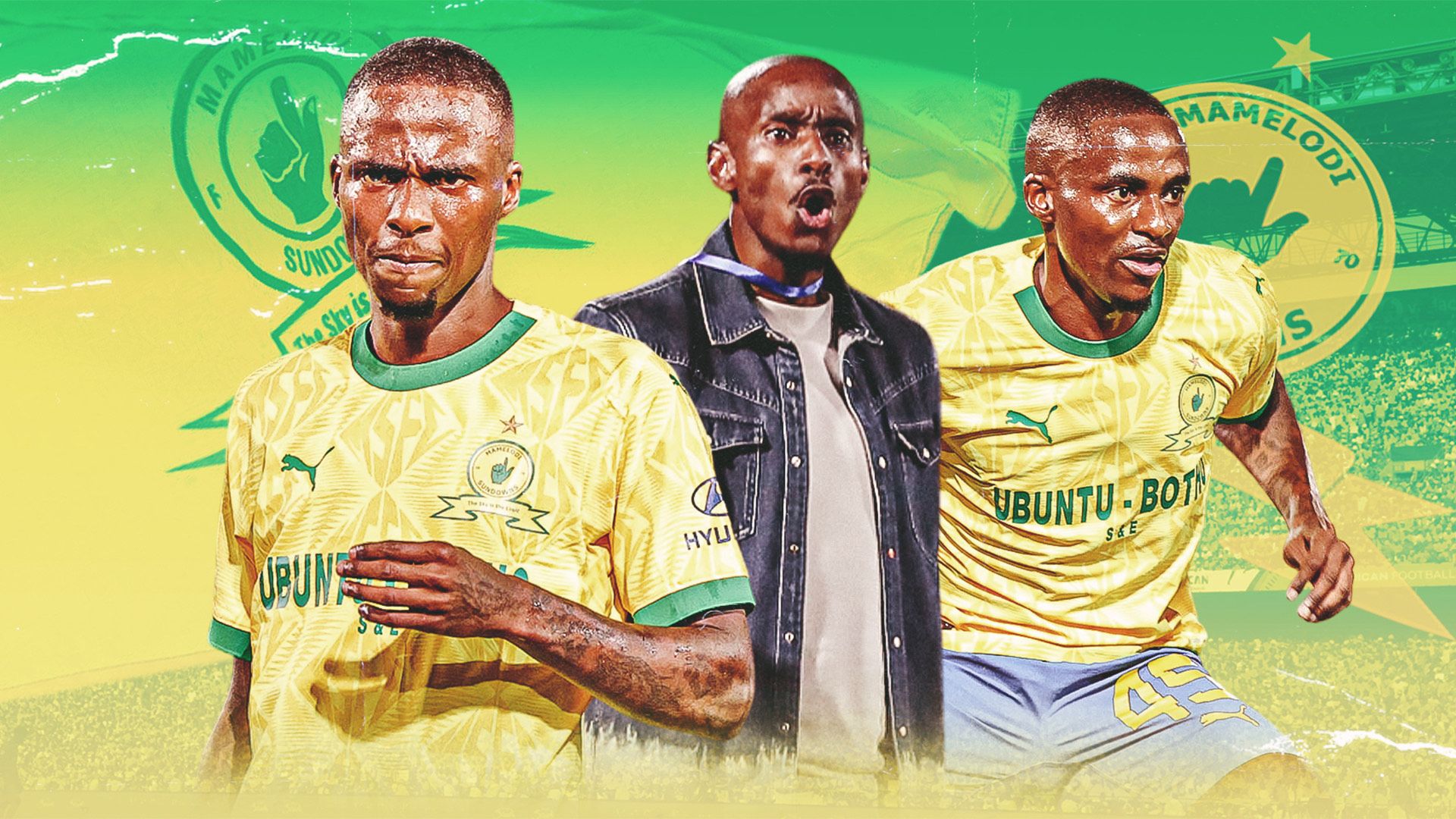 Thembinkosi Lorch and Rhulani Mokwena of Mamelodi Sundowns 