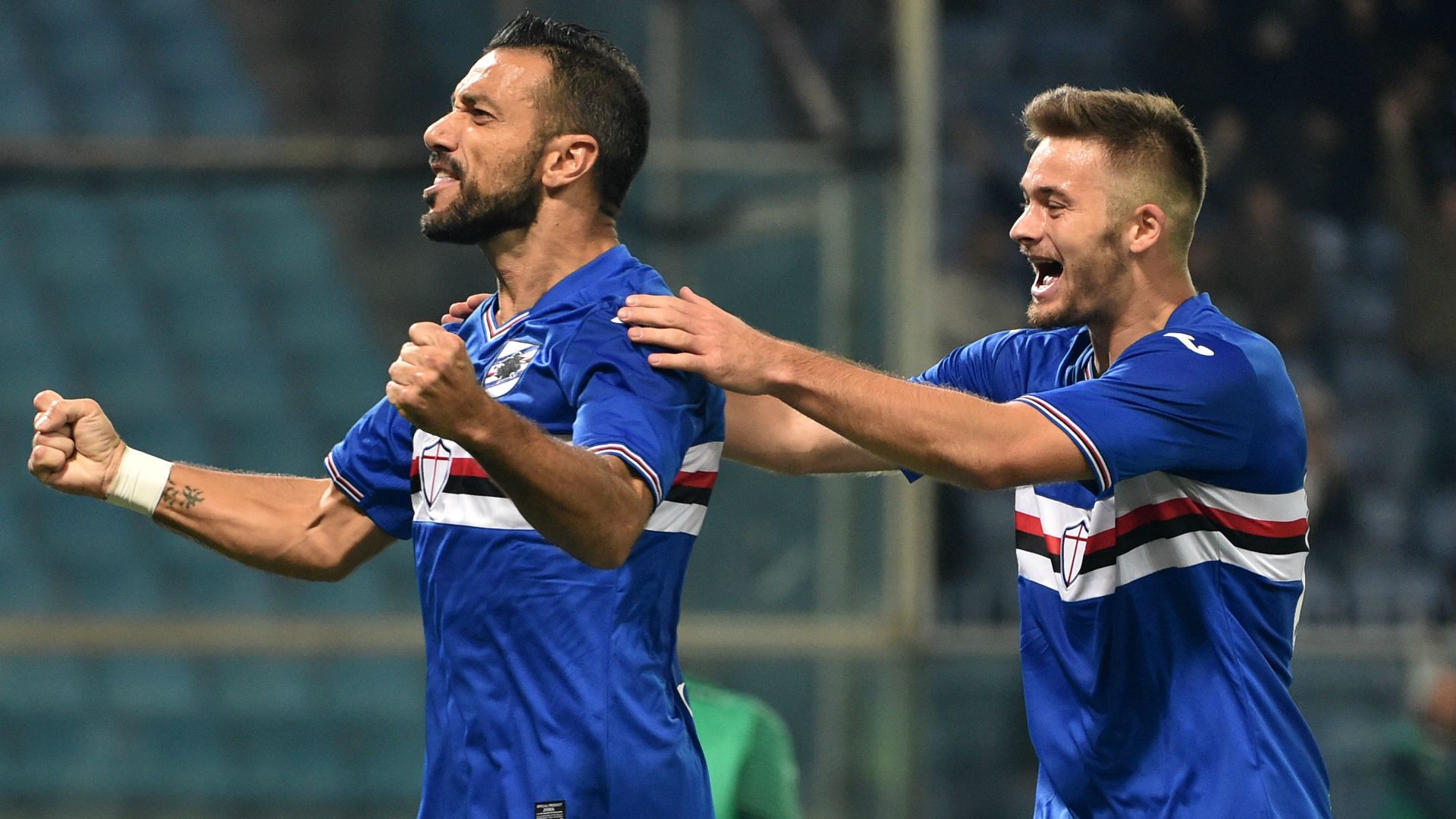 Fabio Quagliarella celebrating Sampdoria Inter Serie A 30102016