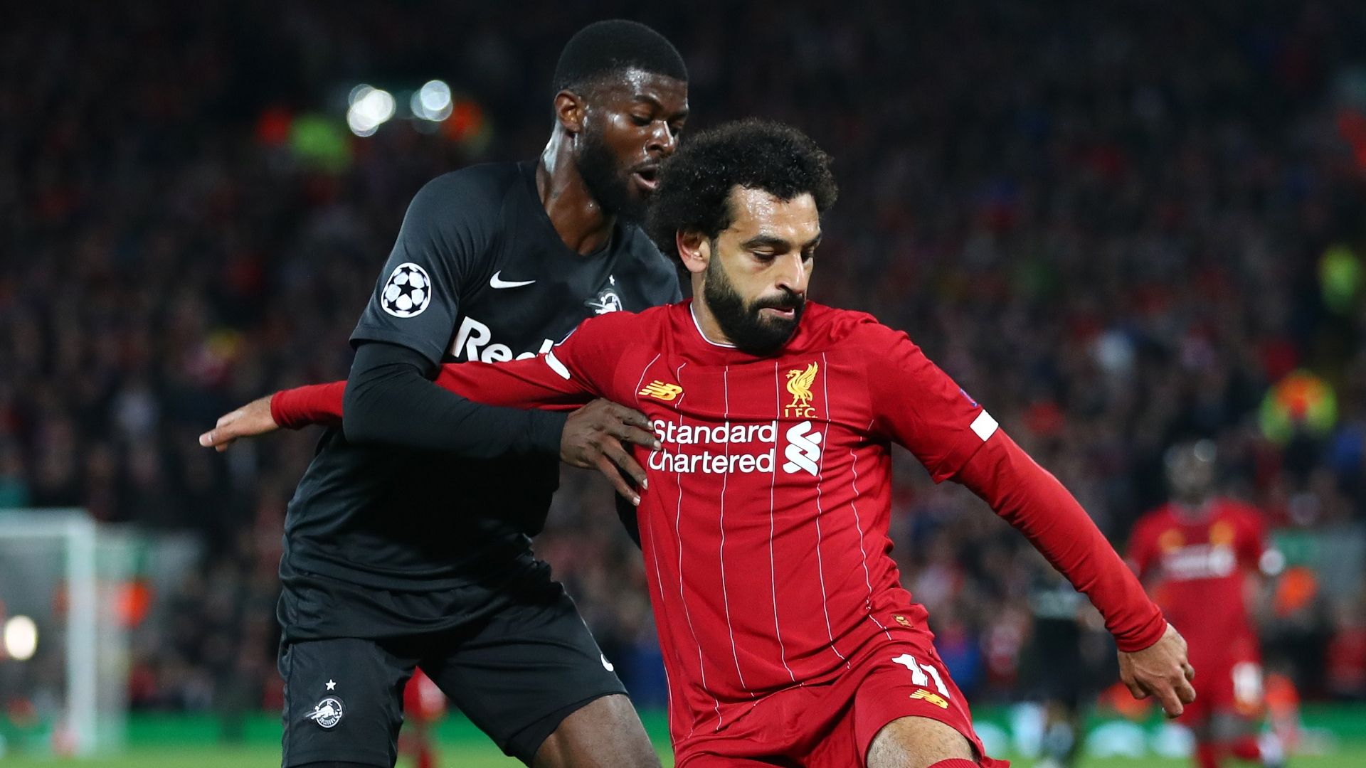 Mohamed Salah, Jerome Onguene, Liverpool vs RB Salzburg