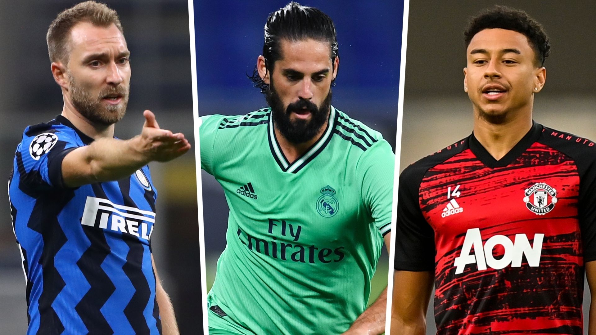 Christian Eriksen Isco Jess Lingard Inter Real Madrid Man Utd GFX