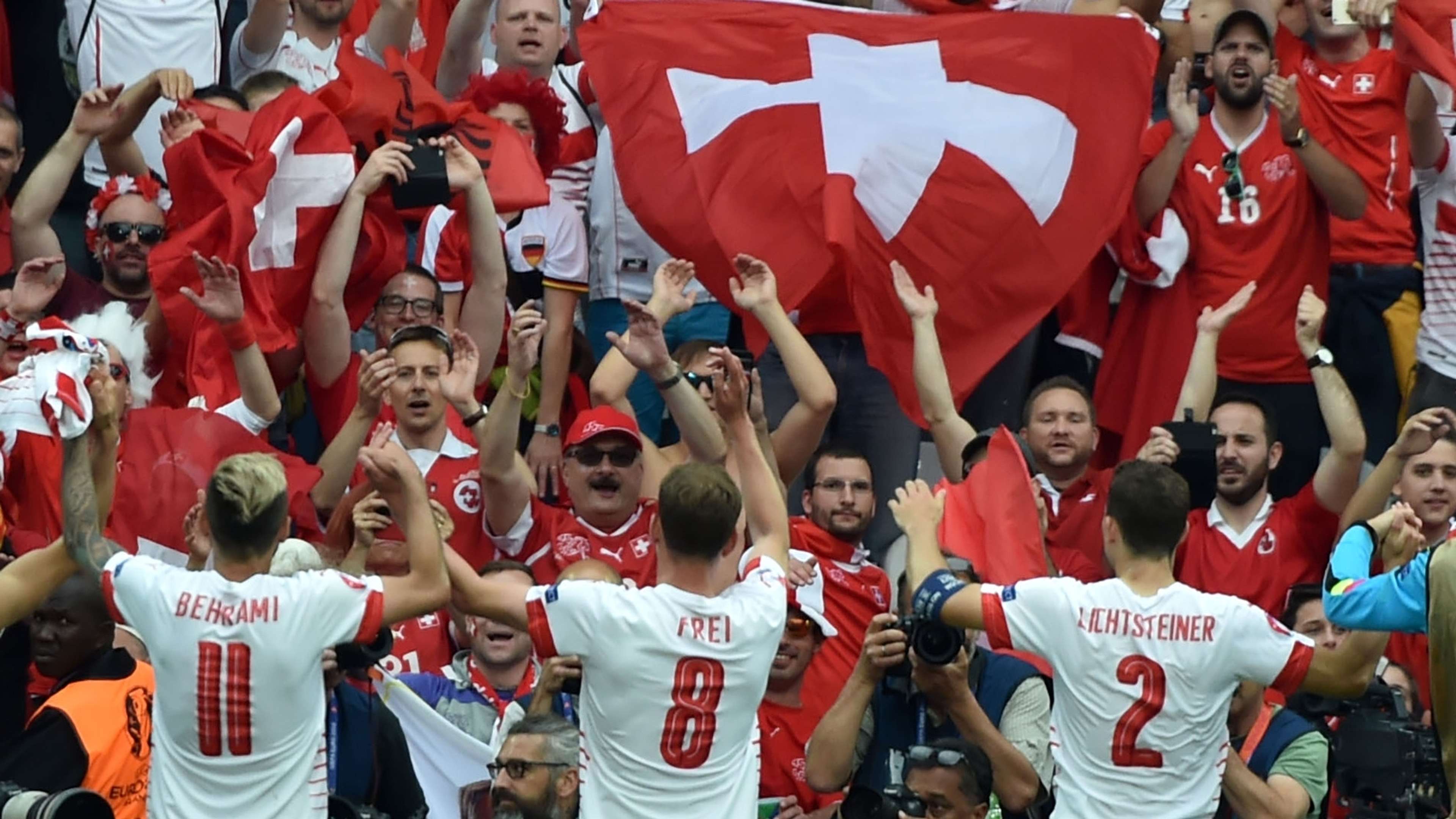 Switzerland celebrate victory over Albania, Euro 2016