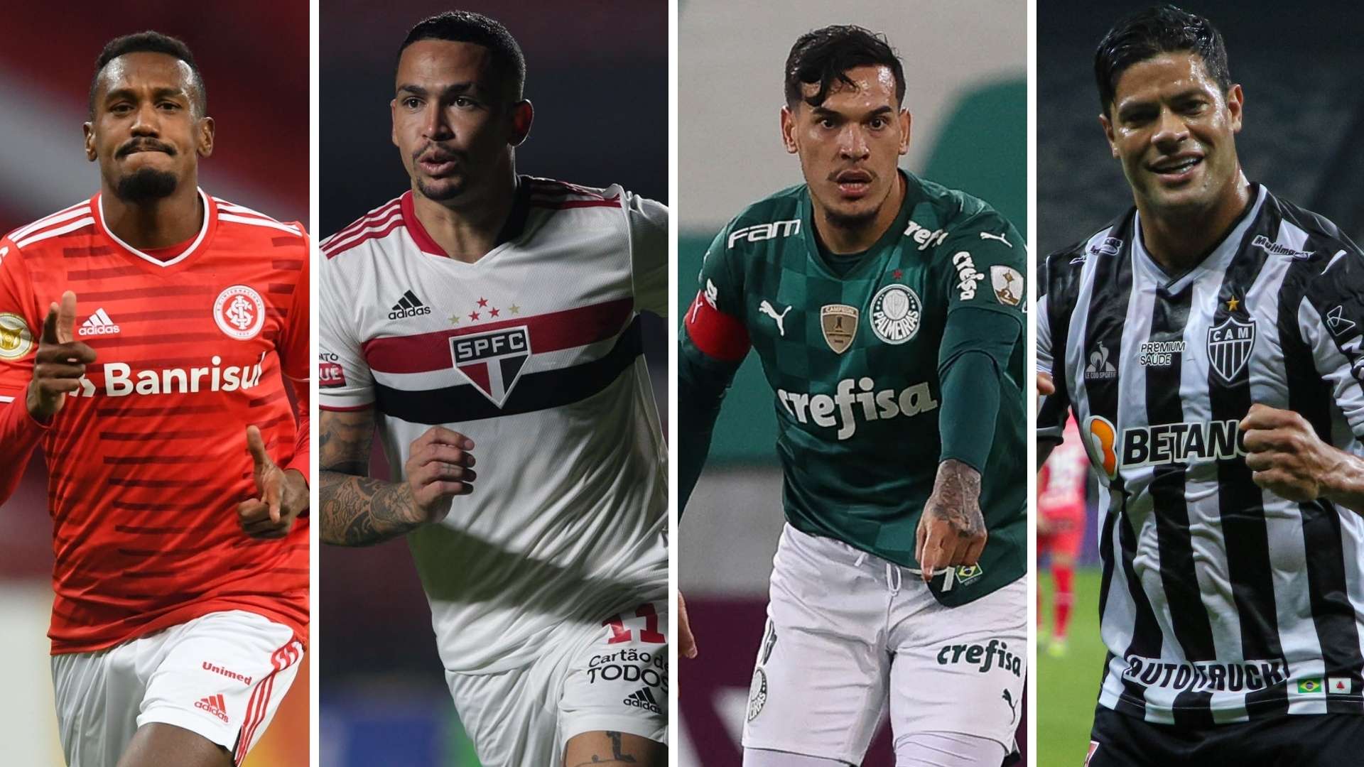 Edenílson, Internacional, Luciano, São Paulo, Gustavo Gómez, Palmeiras, e Hulk, Atlético-MG