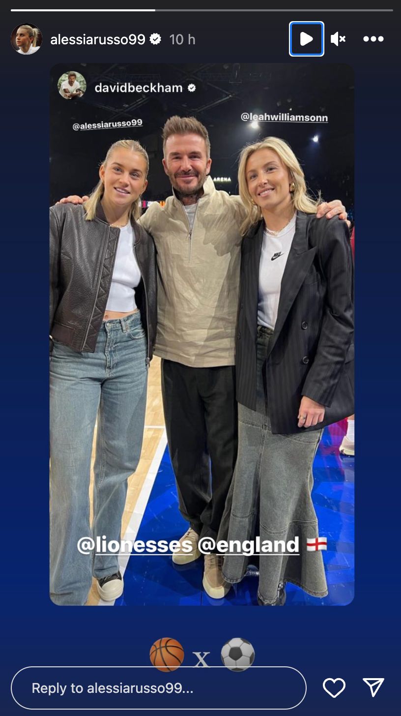Leah Williamson, Alessia Russo and David Beckham