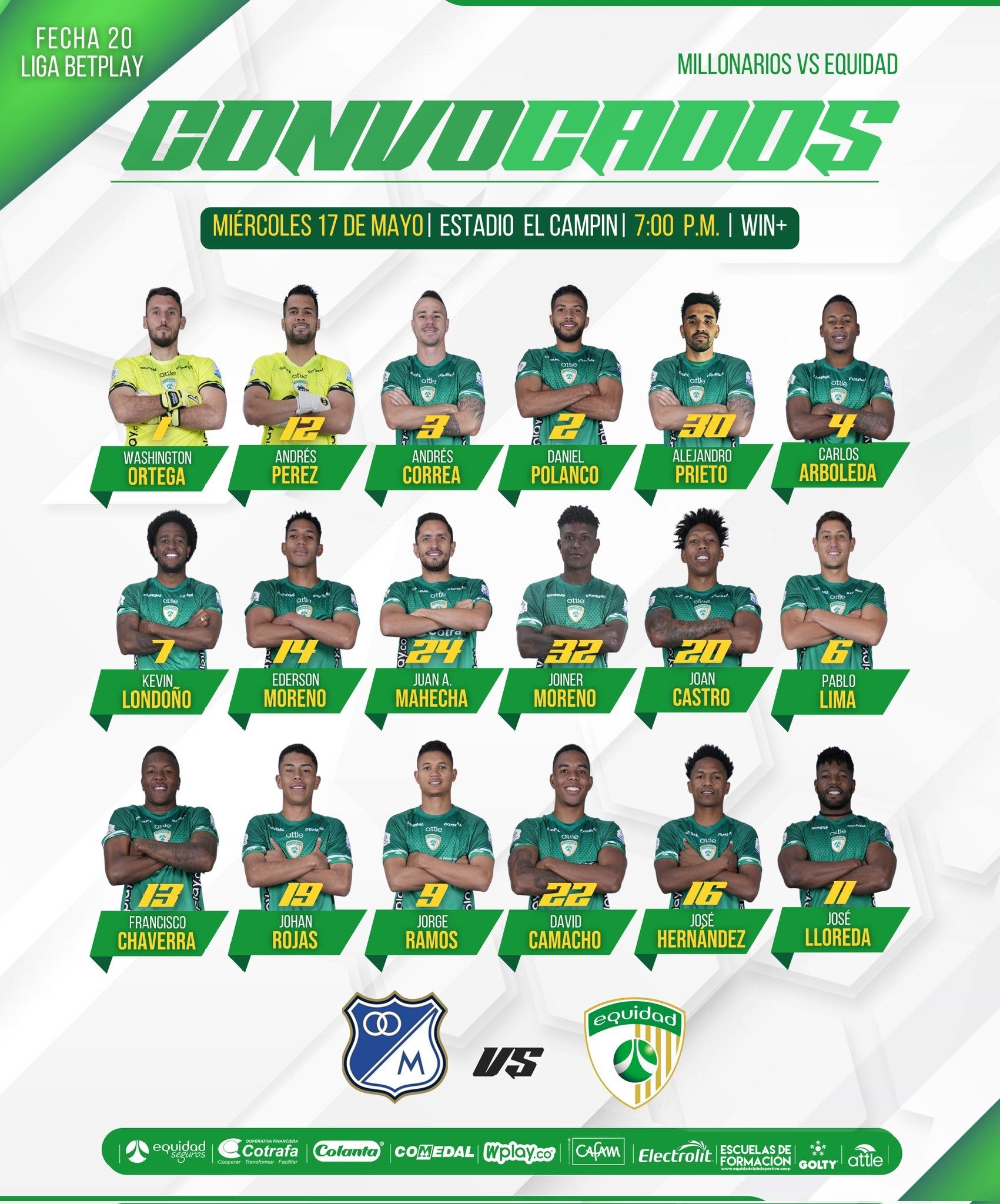 Convocados Equidad Fecha 20 Liga BetPlay 2023