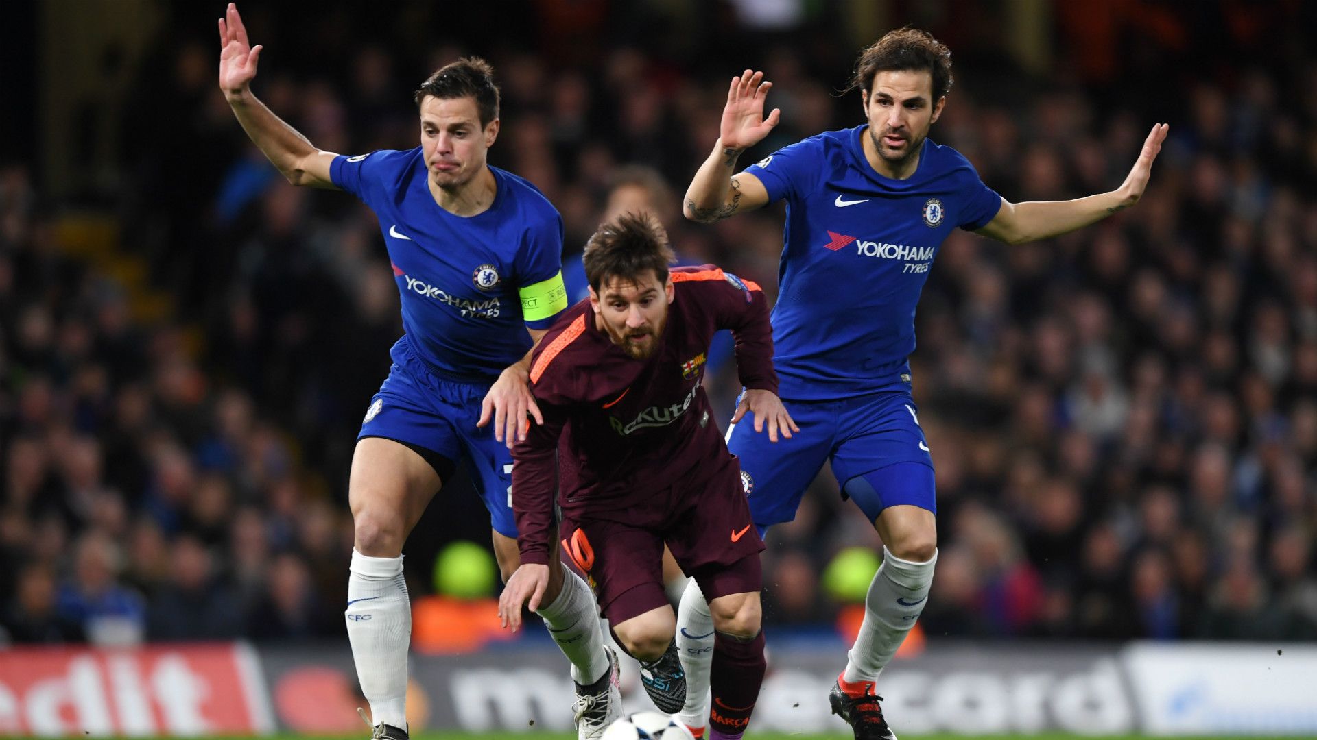 Cesc Fabregas Cesar Azpilicueta Lionel Messi Chelsea Barcelona Champions League