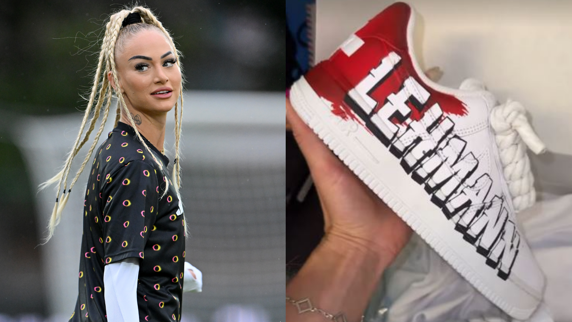 Alisha Lehmann gifted eye-catching personalised Nike Air Max trainers by Juventus & Canada team-mate Lysianne Proulx complete with empowering 'be brave' message