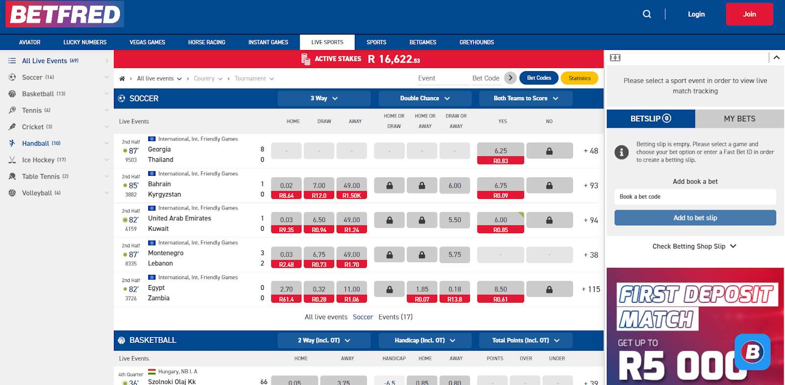 Betfred South Africa live betting screenshot