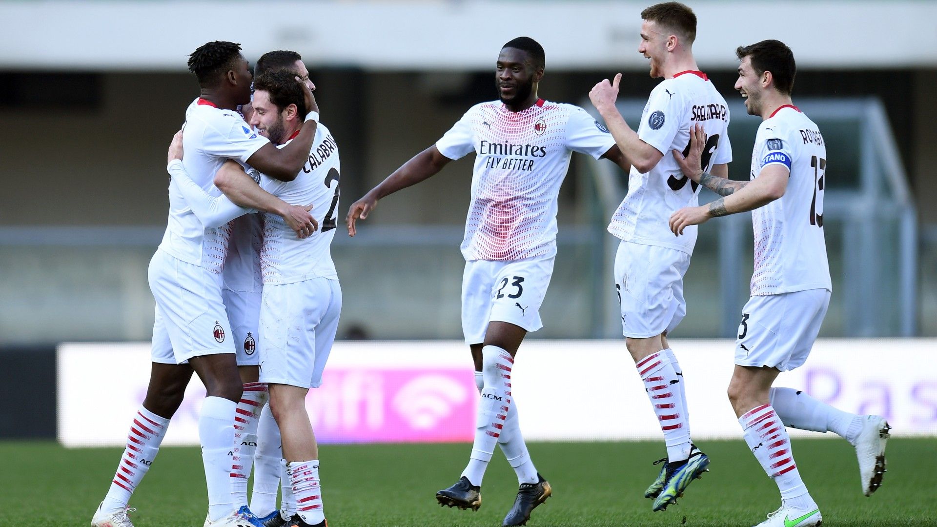 Milan celebrates goal against Verona Serie A