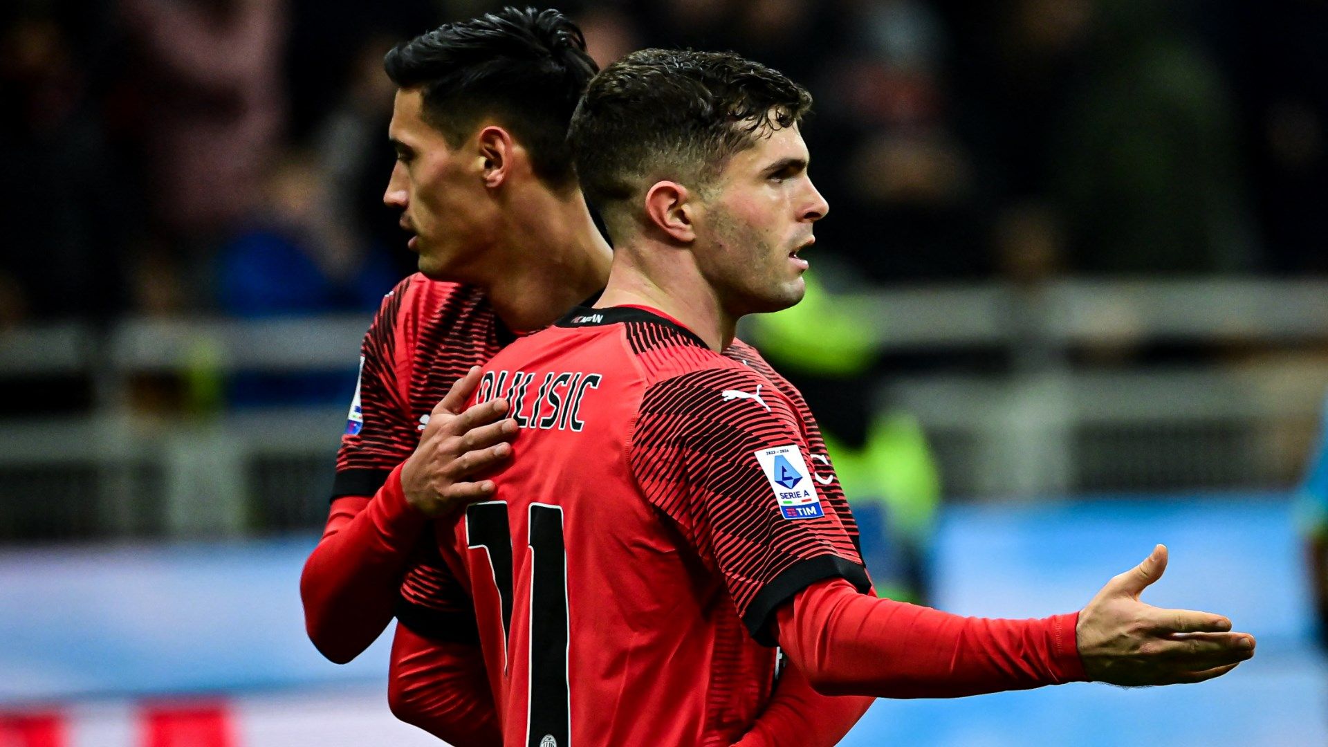 Christian Pulisic AC Milan celebrates 2023-24