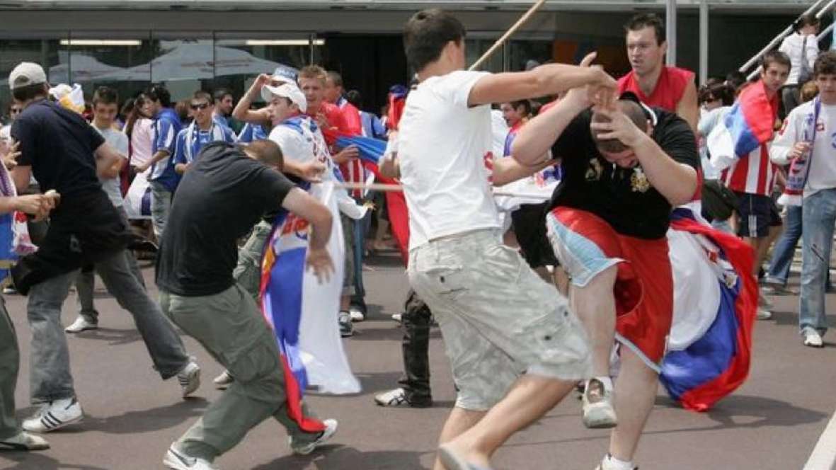 Serbian fans fight