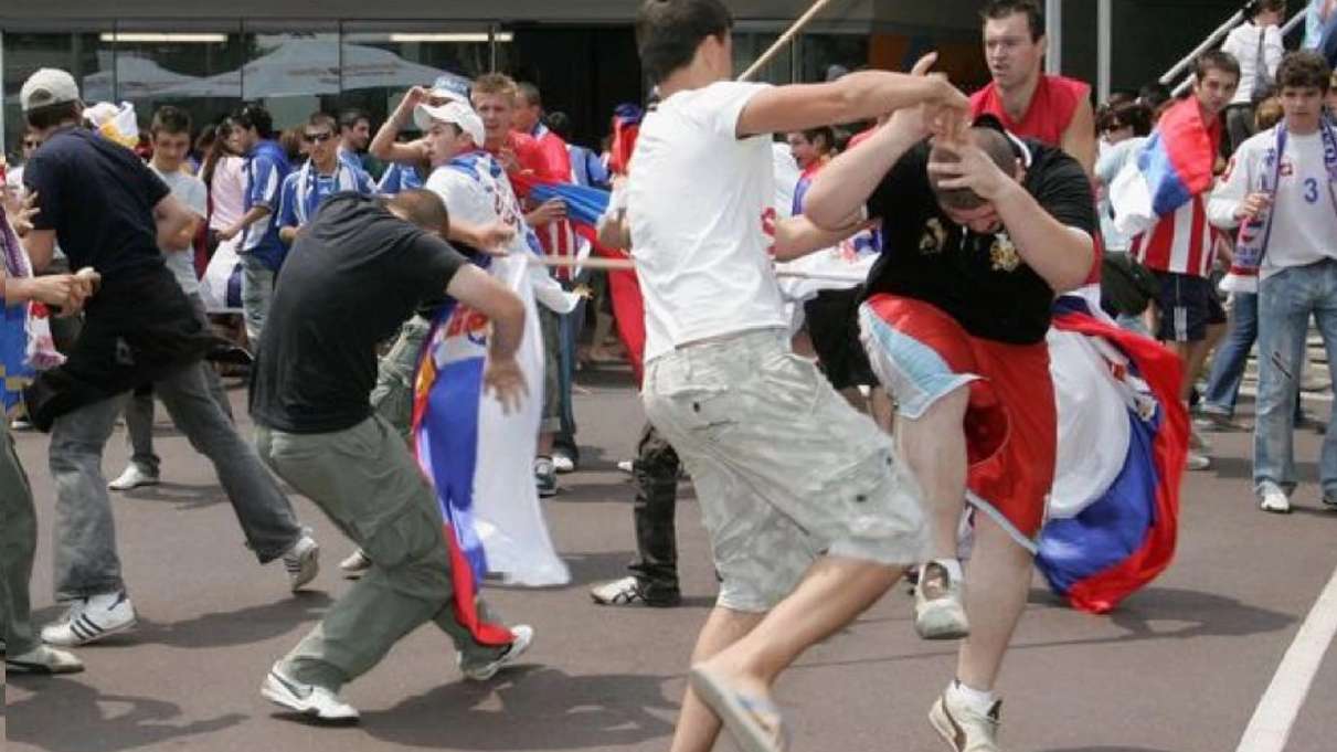 Serbian fans fight
