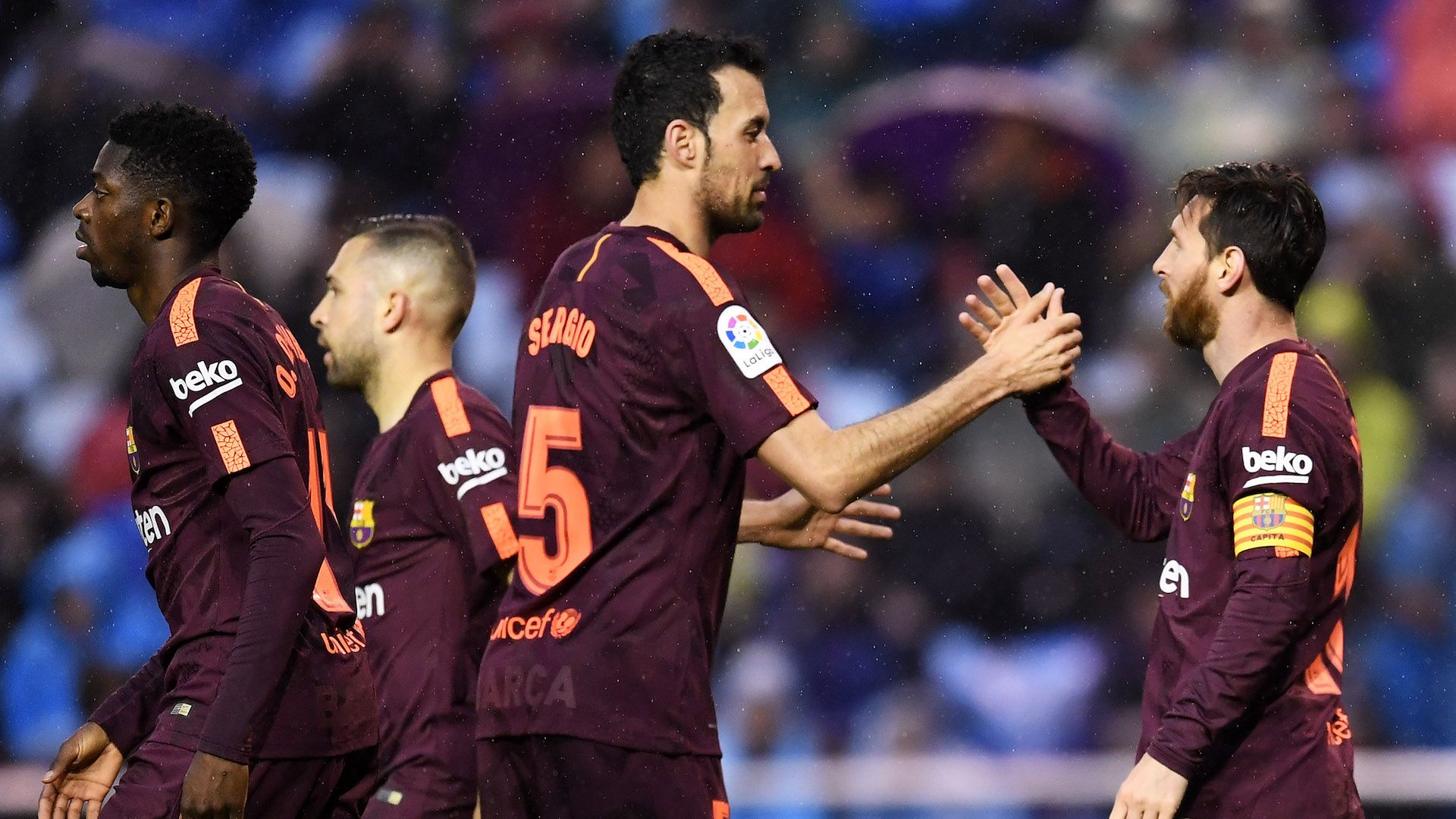 Dembele Alba Busquets Messi Barcelona Deportivo de La Coruña LaLiga