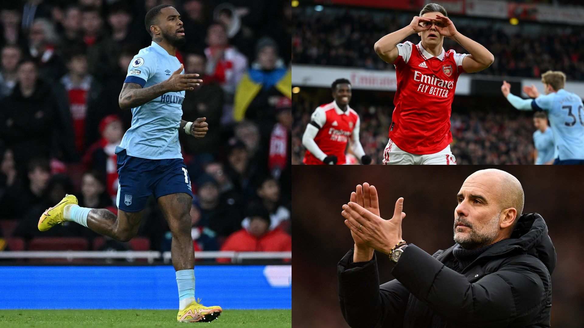 Ivan Toney celebrates, Leandro Trossard scores his first goal and Pep Guardiola claps as Arsenal draw with Brentford