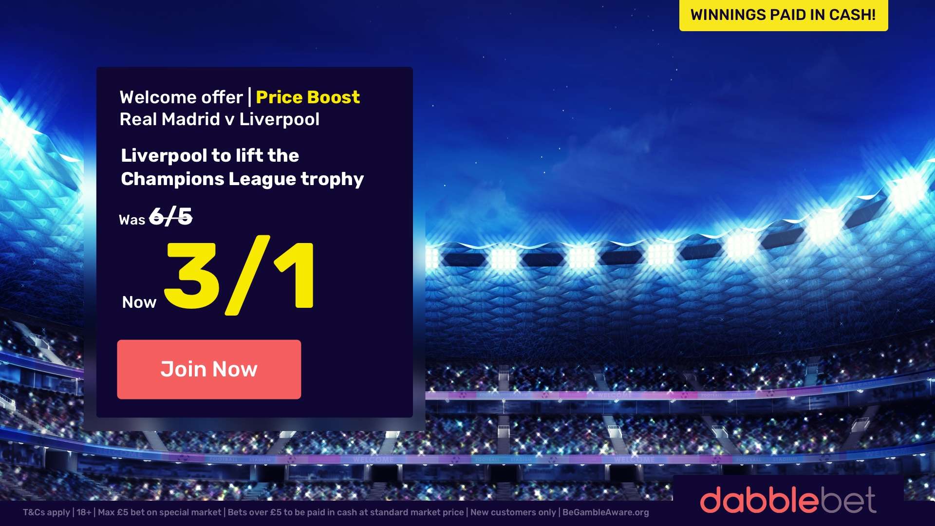 dabblebet Liverpool Champions League offer in article
