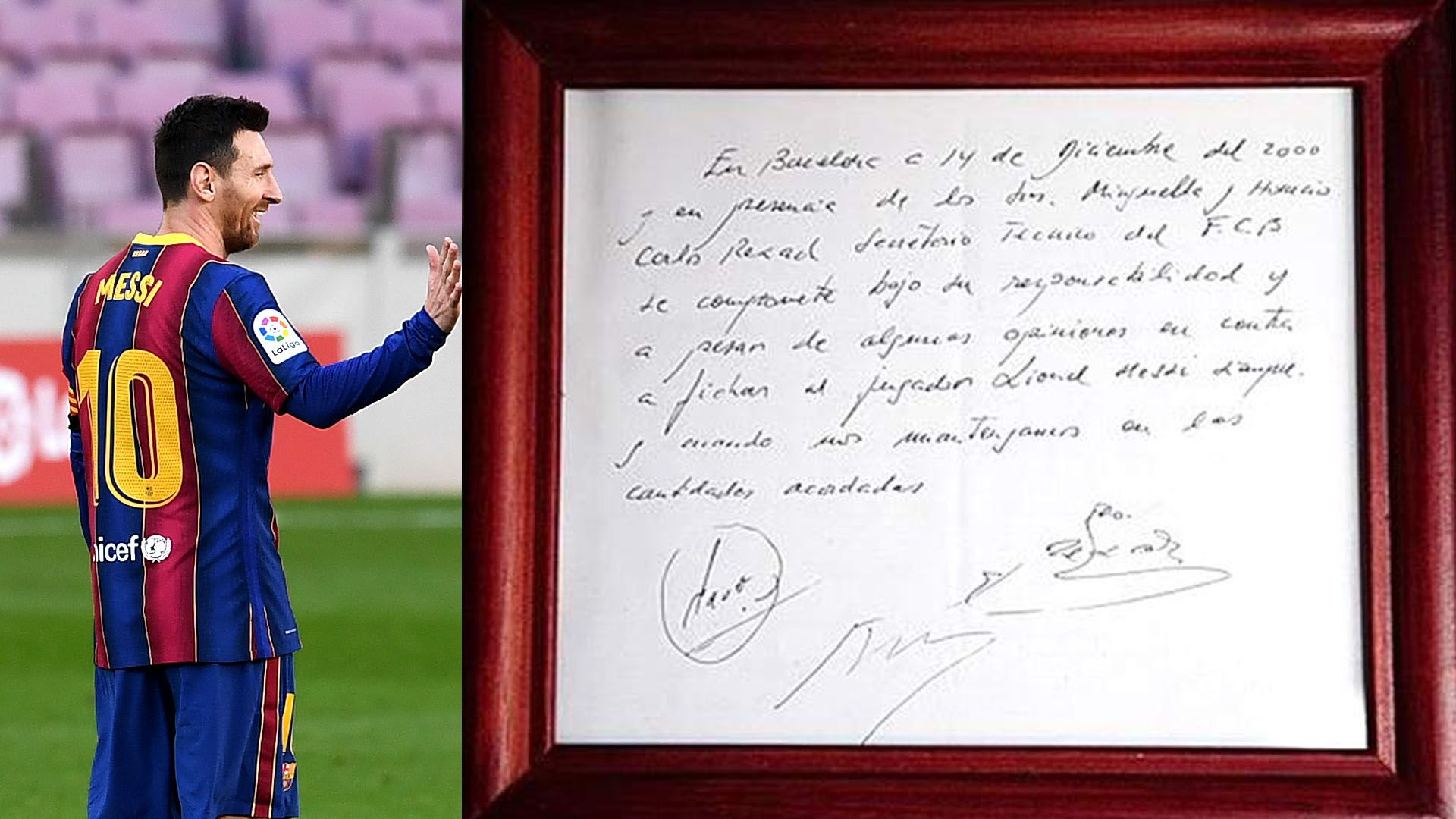 Messi y la servilleta con la que fichó por el Barcelona