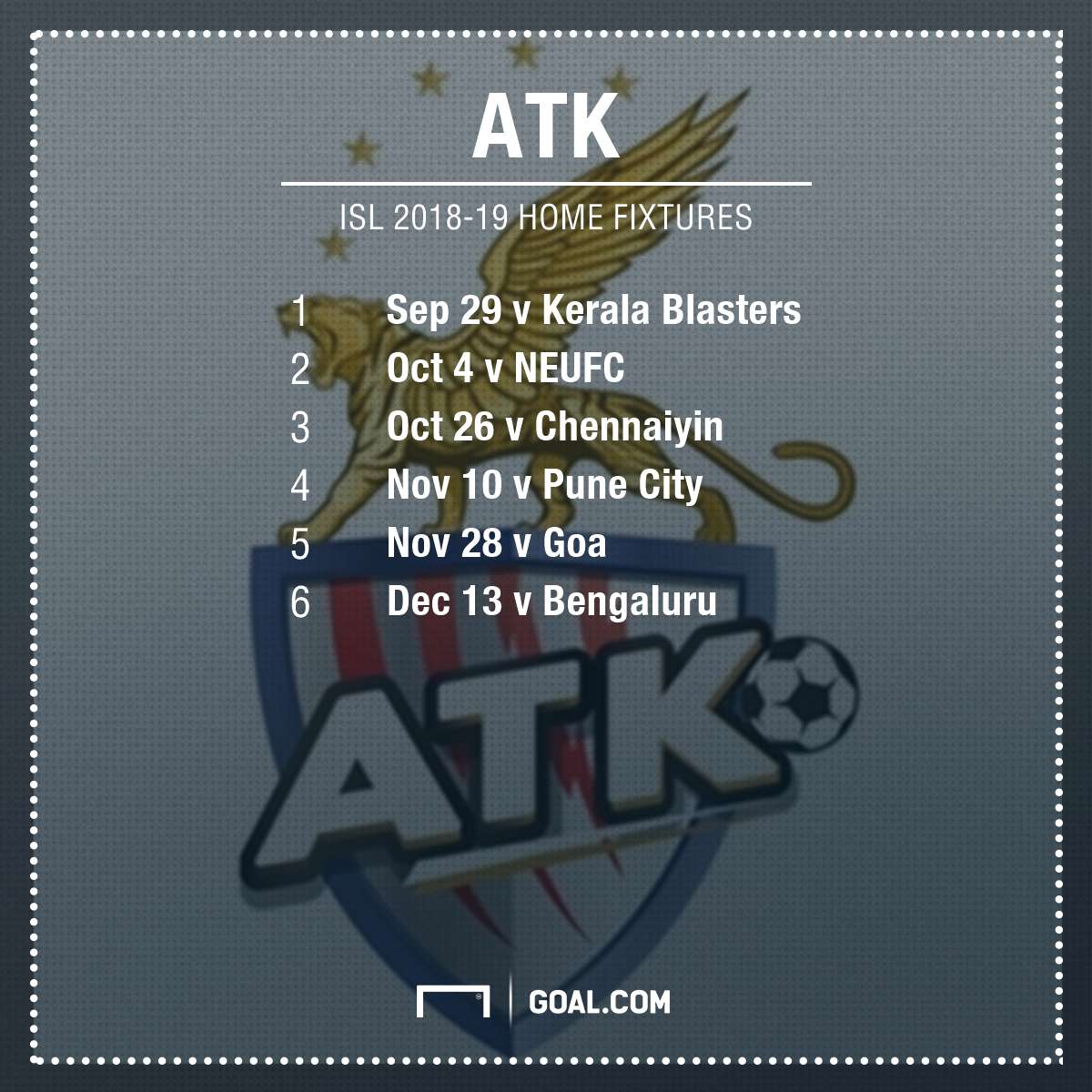 ATK home fixtures