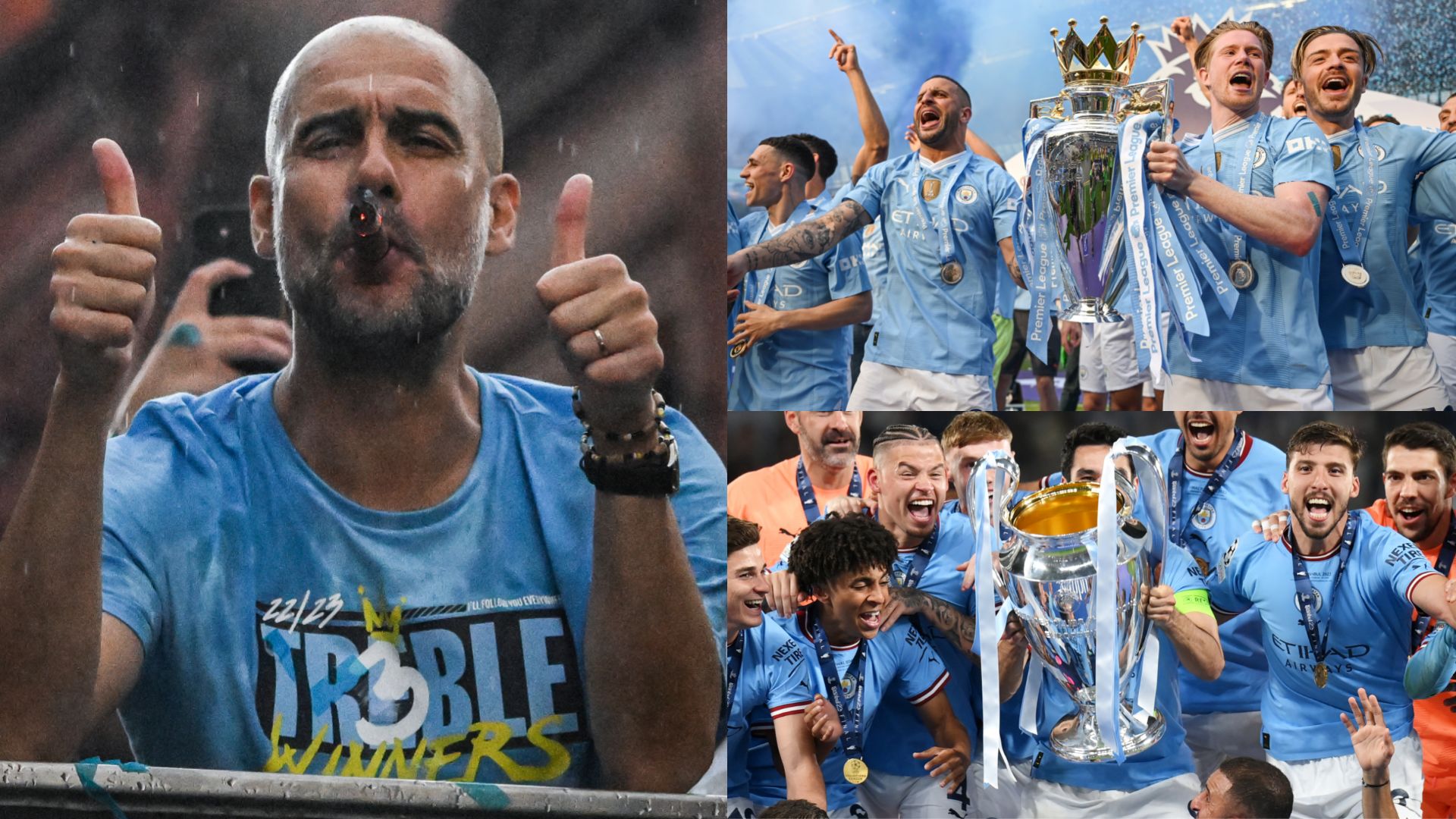 Manchester City Premier League Champions League trophy Pep Guardiola