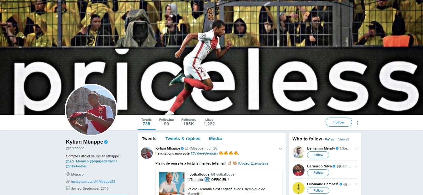 Kylian Mbappe Twitter Header 29062017