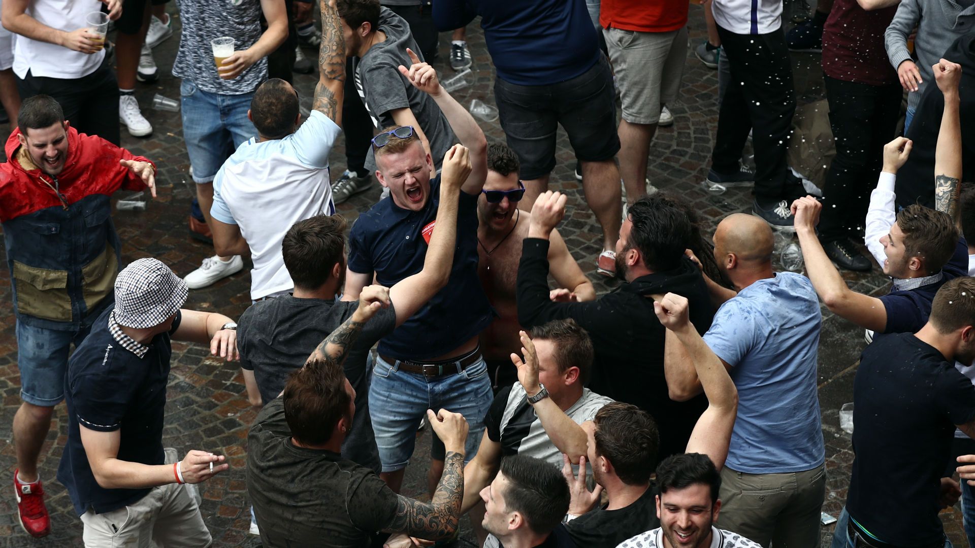 England fans in Lille with police