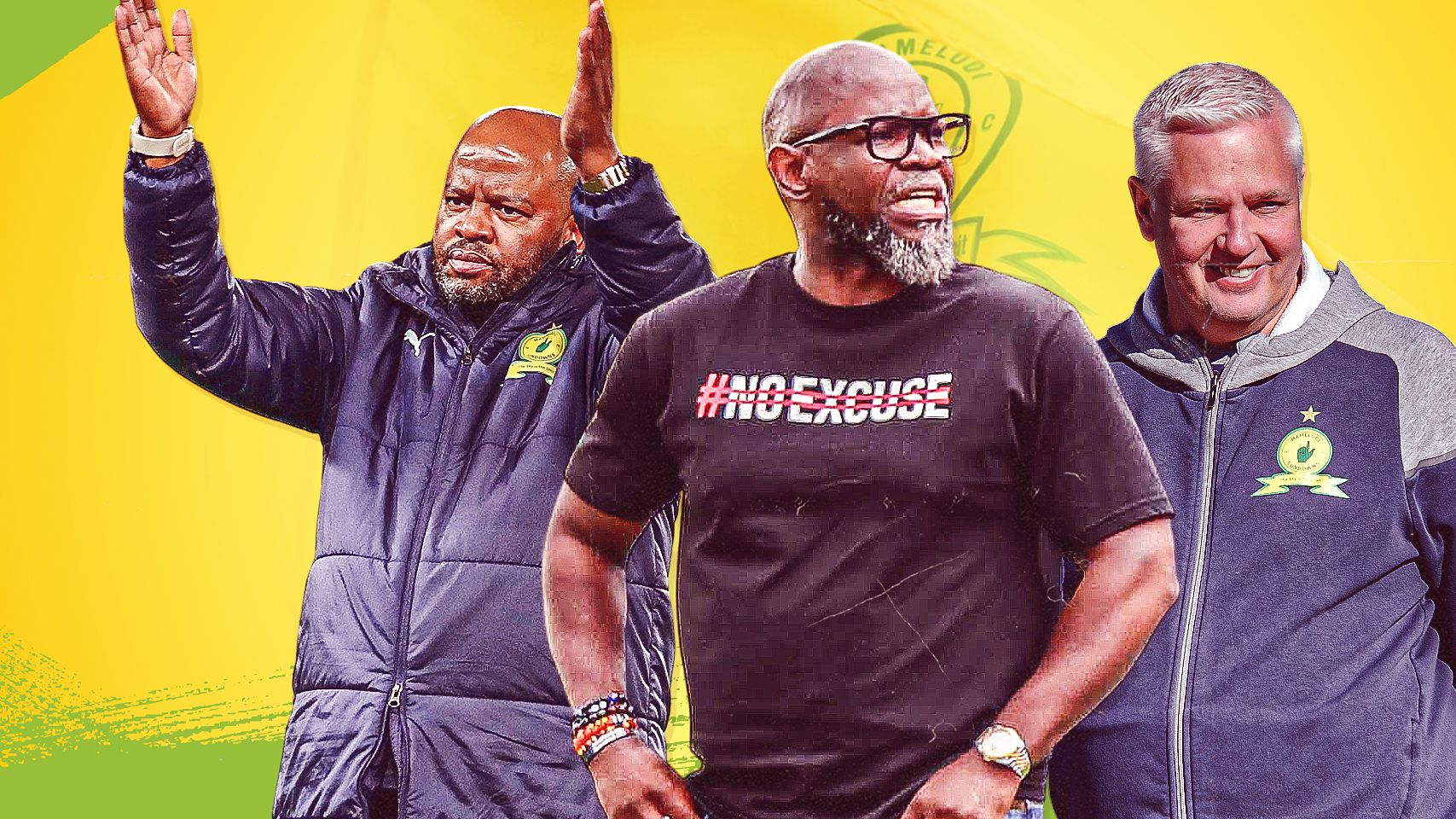 Steve Komphela, Manqoba Mngqithi and Flemming Berg of Mamelodi Sundowns 