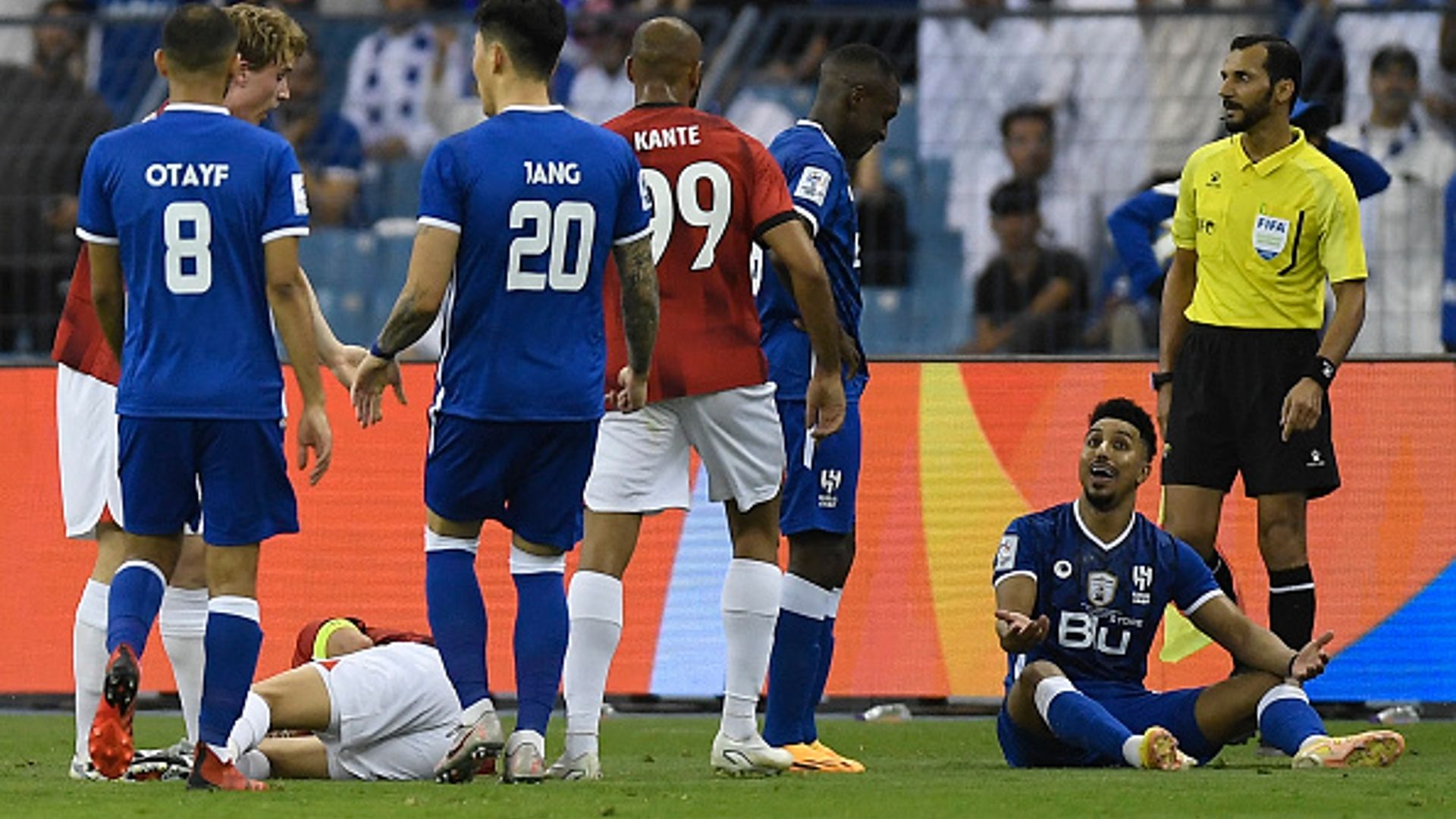 Hilal's Saudi midfielder Salem al Dawsari reacts upon receiving a red card during the first leg of AFC Champions League final between Al-Hilal and Urawa Red Diamonds
