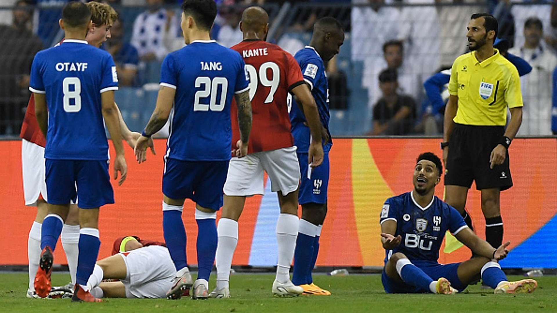 Hilal's Saudi midfielder Salem al Dawsari reacts upon receiving a red card during the first leg of AFC Champions League final between Al-Hilal and Urawa Red Diamonds