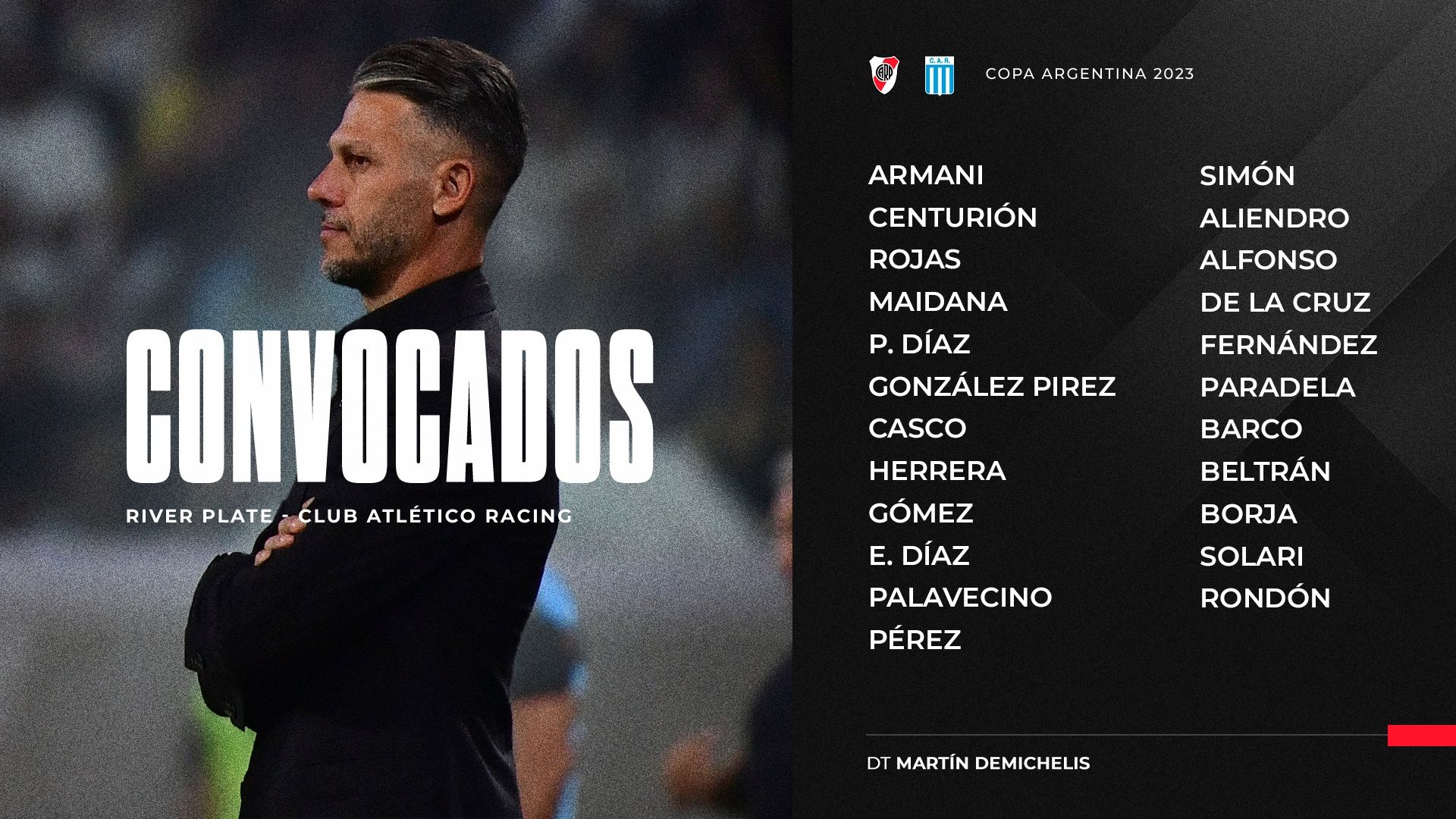 Convocados River Copa Argentina Racing Cordoba 07032023