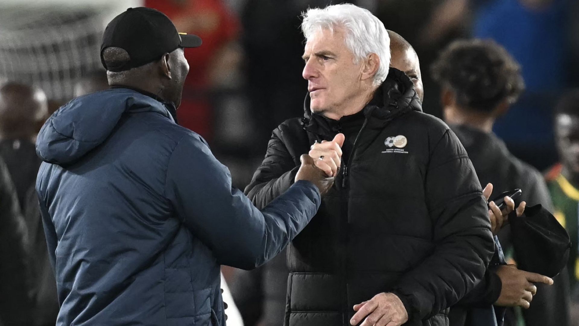 Hugo Broos and David Pagou, Bafana Bafana vs Cameroon