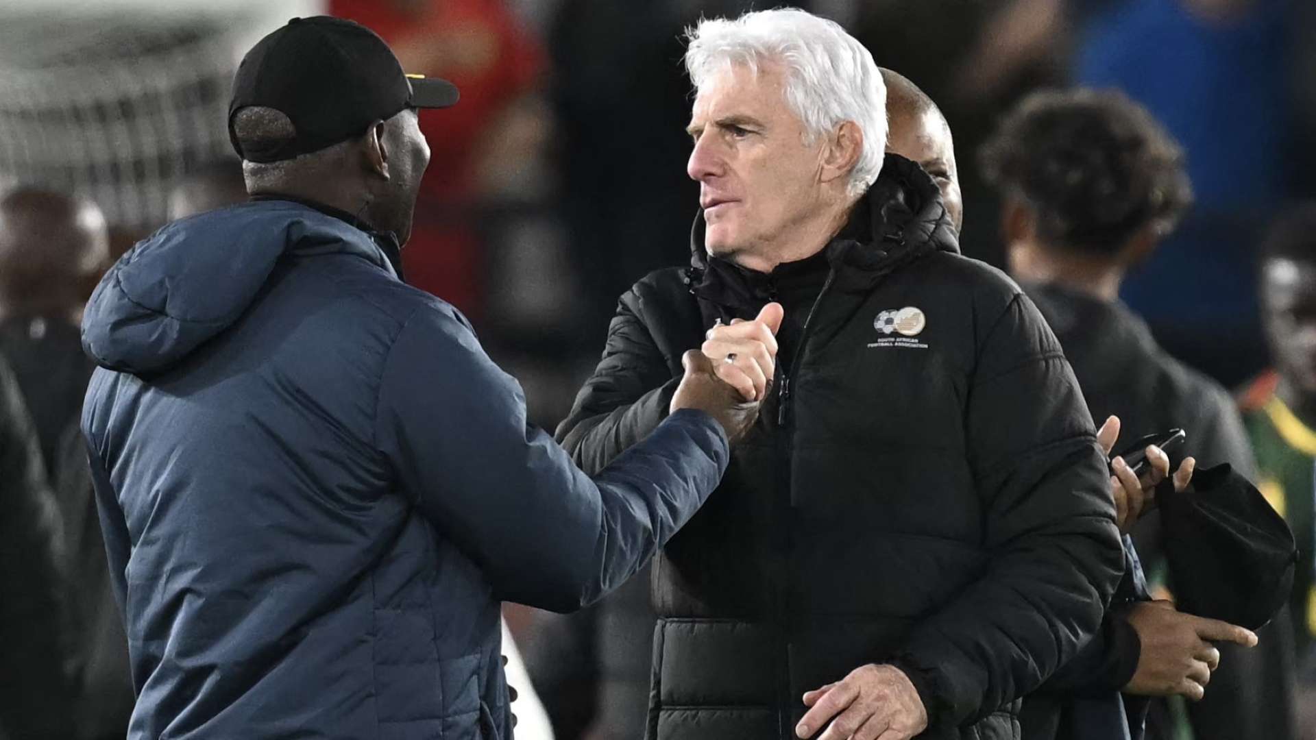 Hugo Broos and David Pagou, Bafana Bafana vs Cameroon