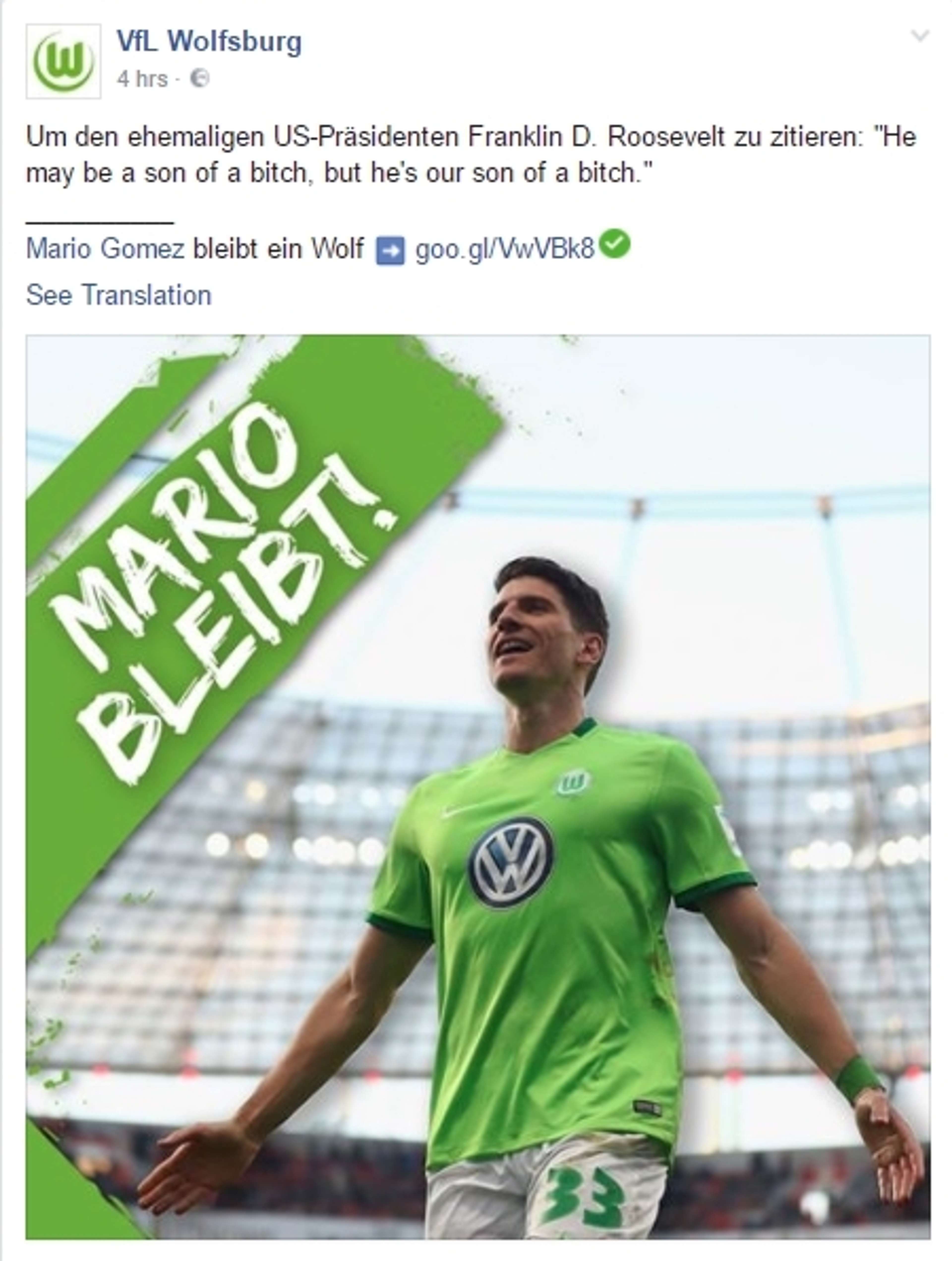 Wolfsburg's Gomez post