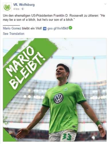Wolfsburg's Gomez post