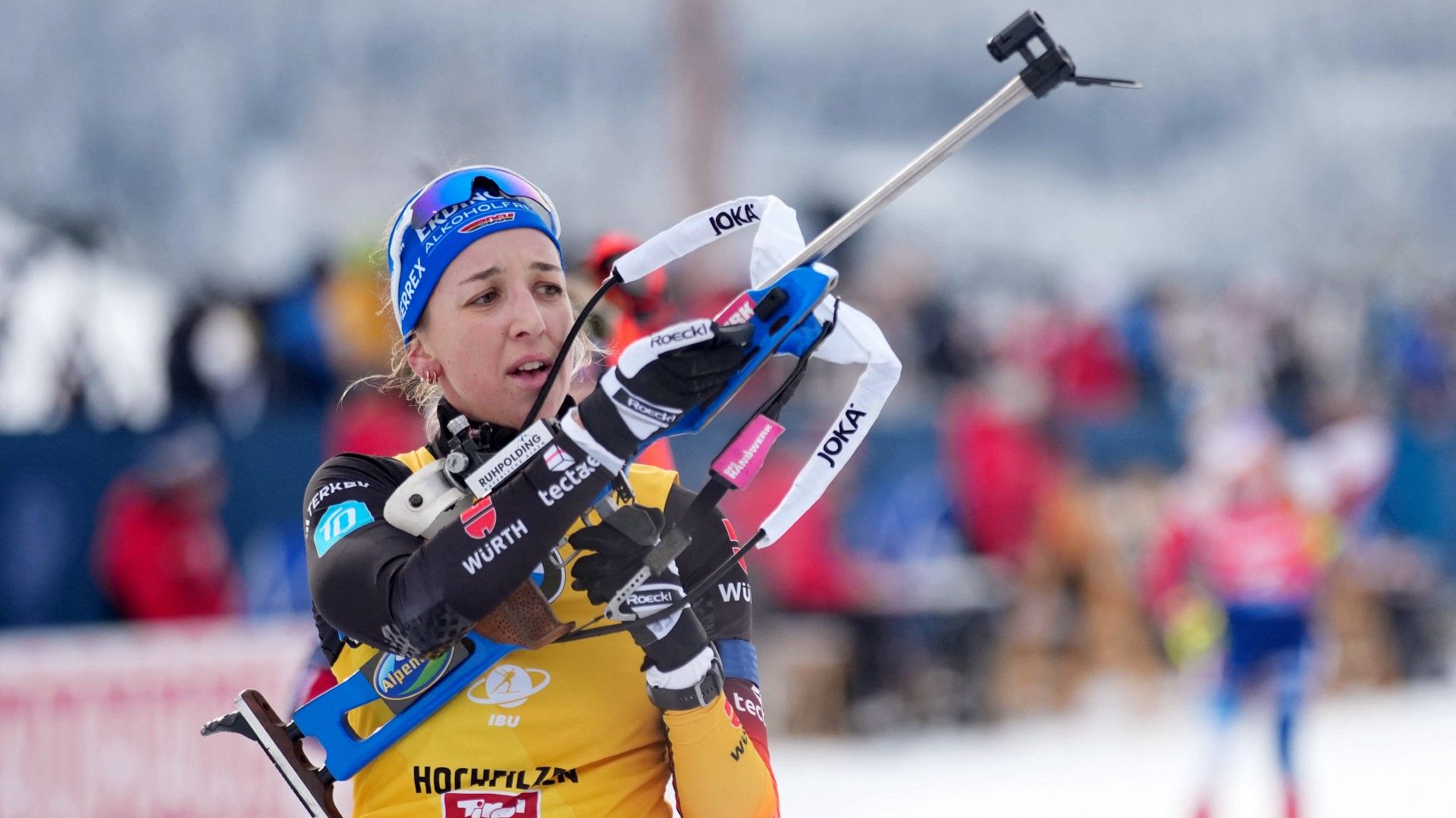 Germany's Franziska Preuss stands at the shooting range