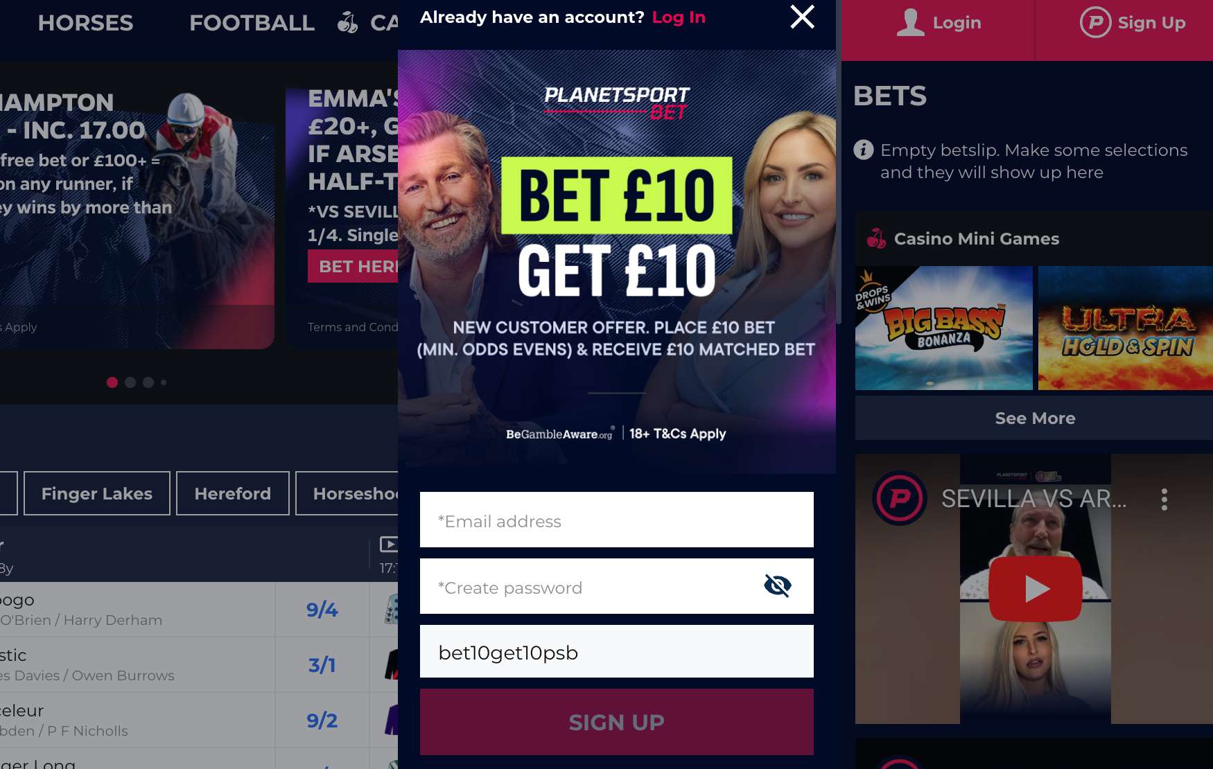 Planet Sport Bet Sing Up Page 