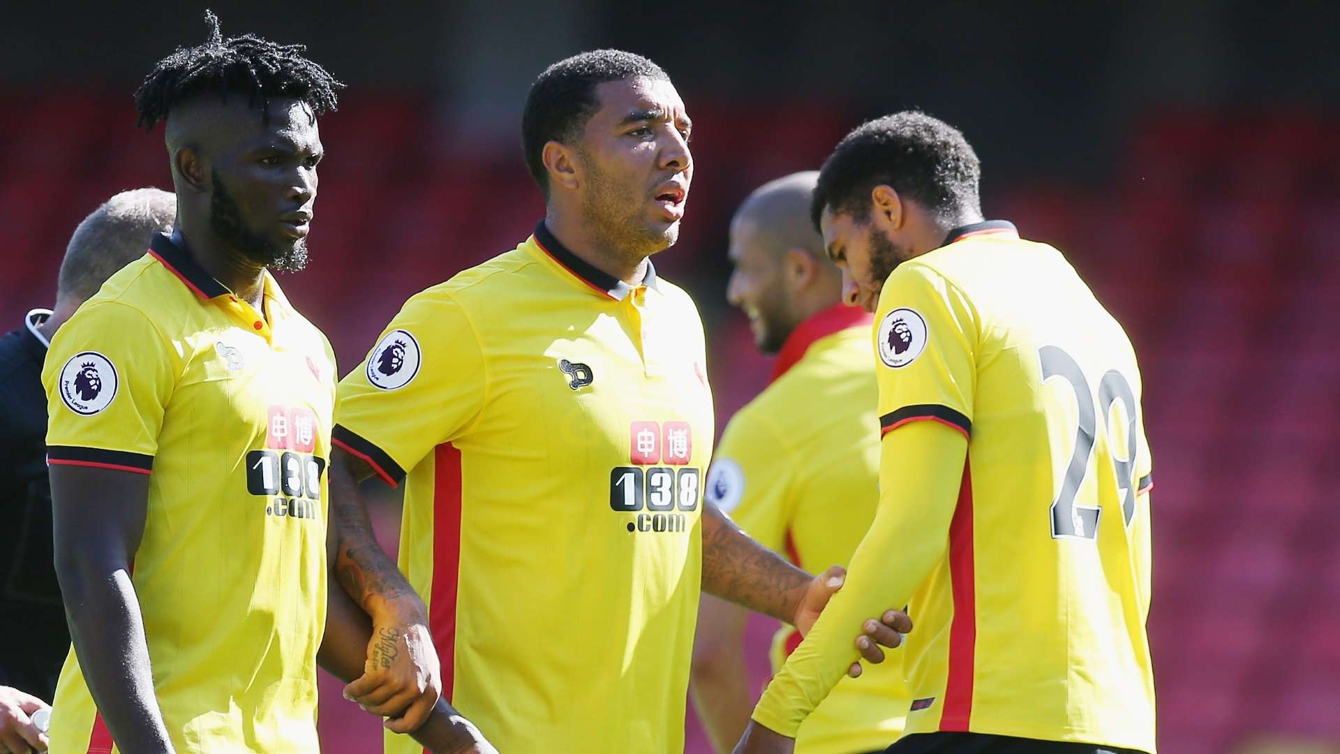 Isaac Success, Troy Deeney and Etienne Capoue of Watford