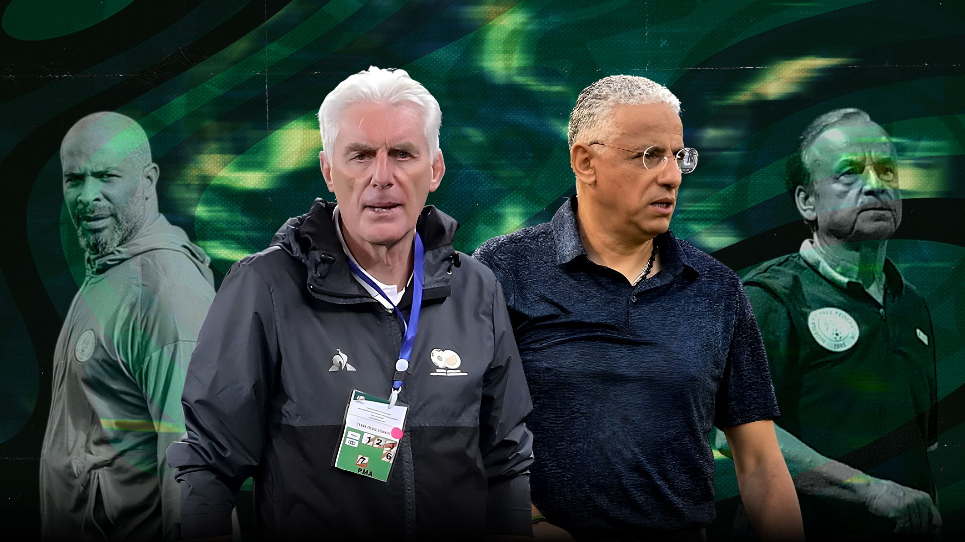 Hugo Broos of South Africa, Adel Amrouche of Rwanda, Eric Chelle of Nigeria and Gernot Rohr of Benin 16-9