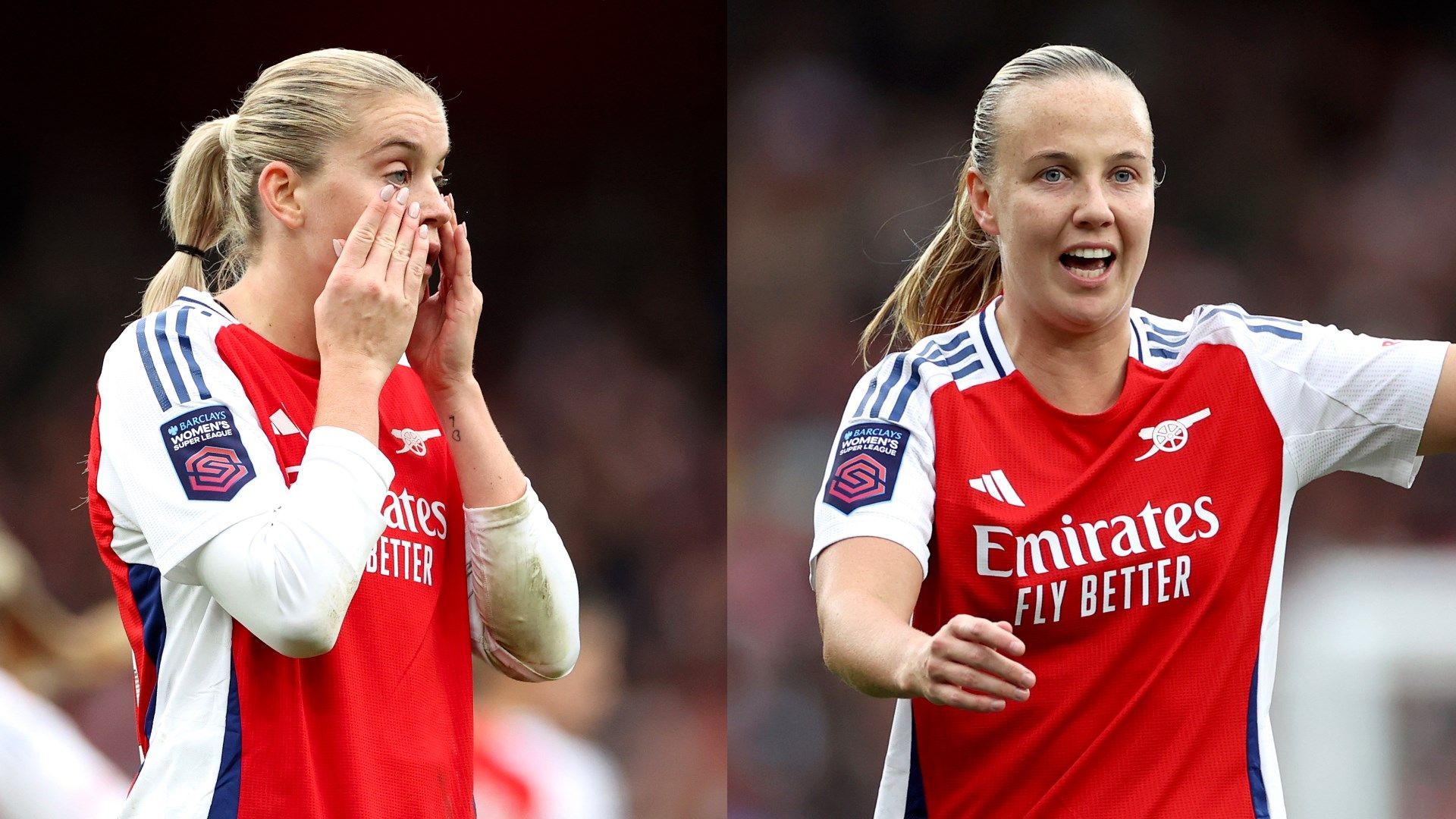 Alessia Russo and Beth Mead of Arsenal
