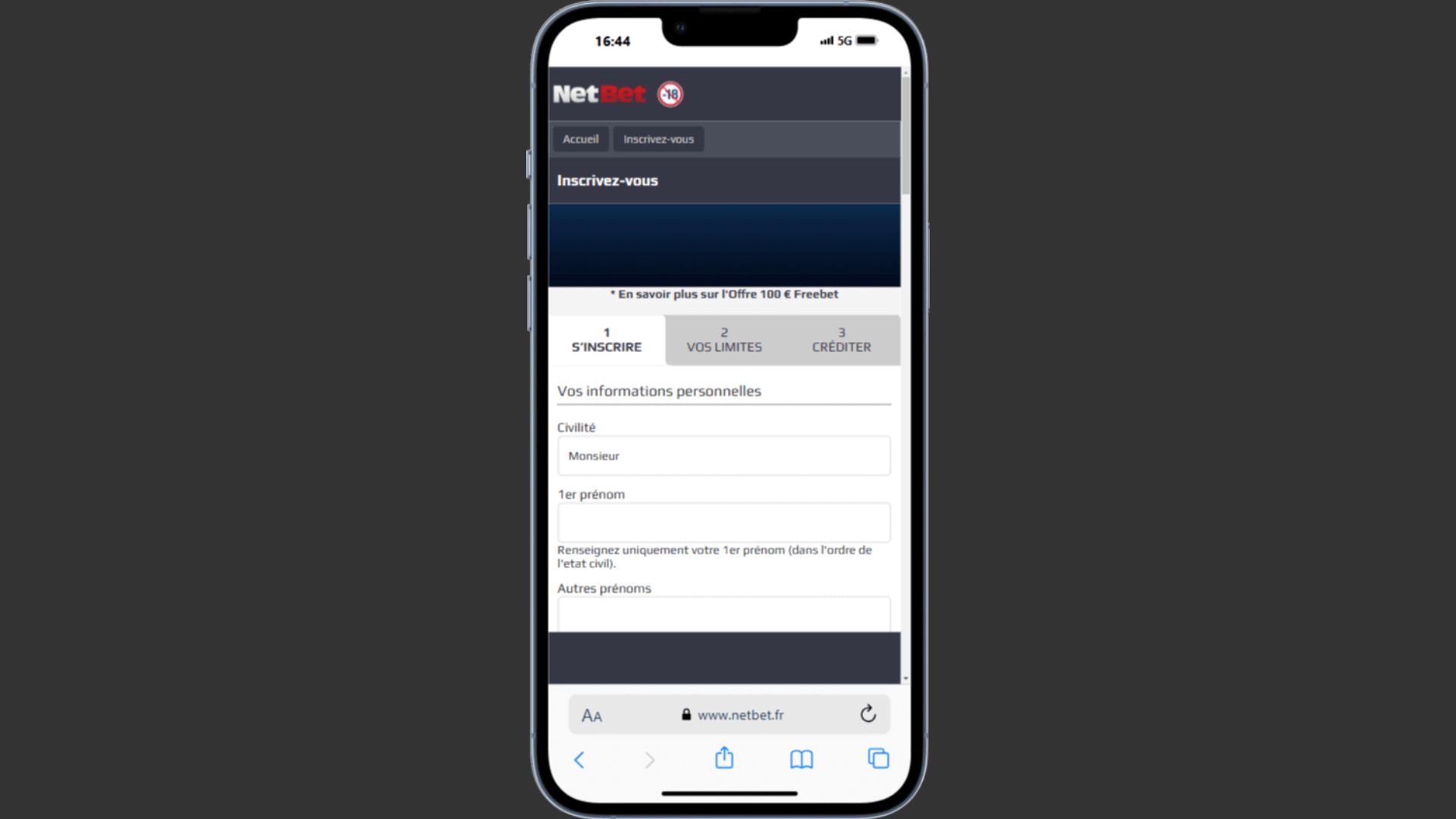 formulaire inscription netbet