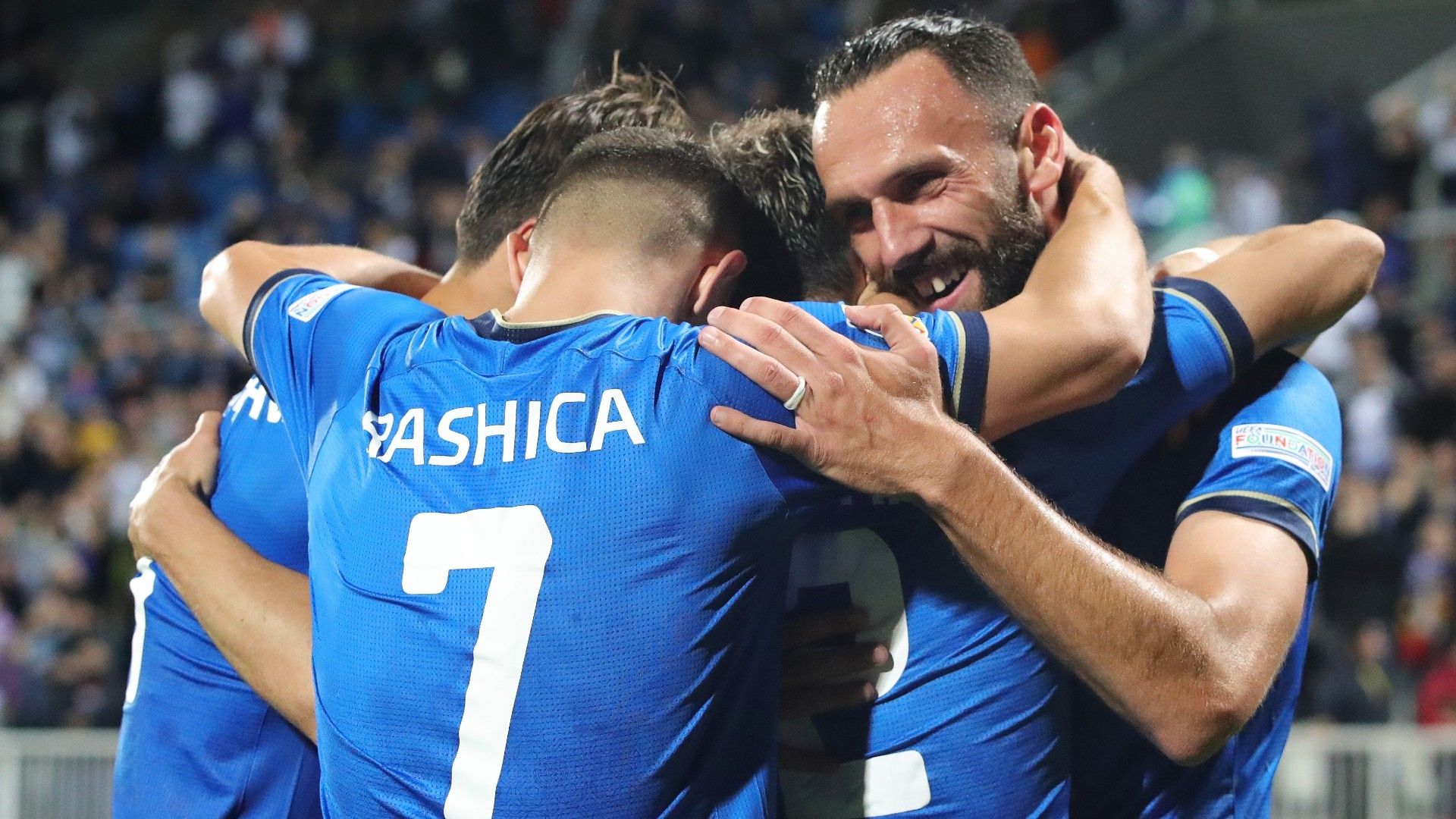 Vedat Muriqi of Kosovo (R) celebrates with Milot Rashica