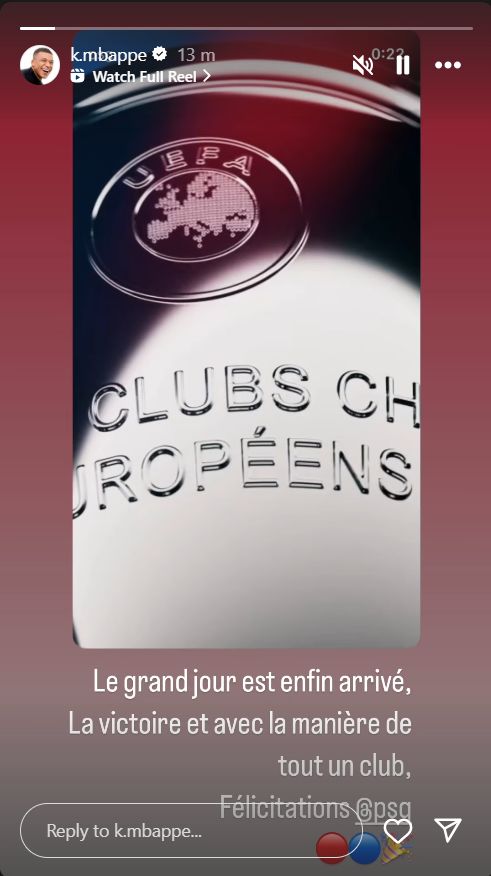 Kylian Mbappe PSG Champions League Instagram post 2025