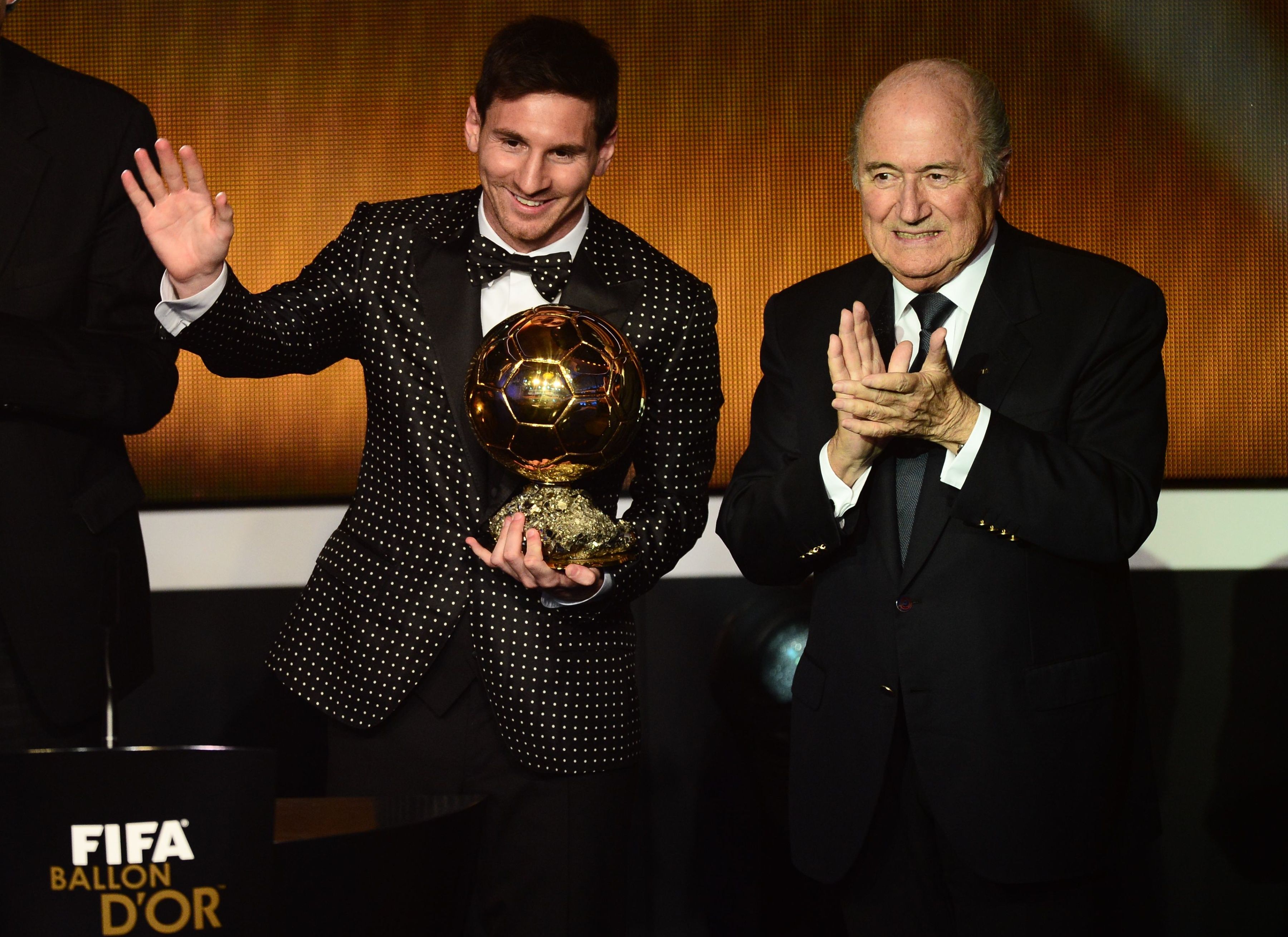 Joseph Blatter Lionel Messi Golden Ball 2012