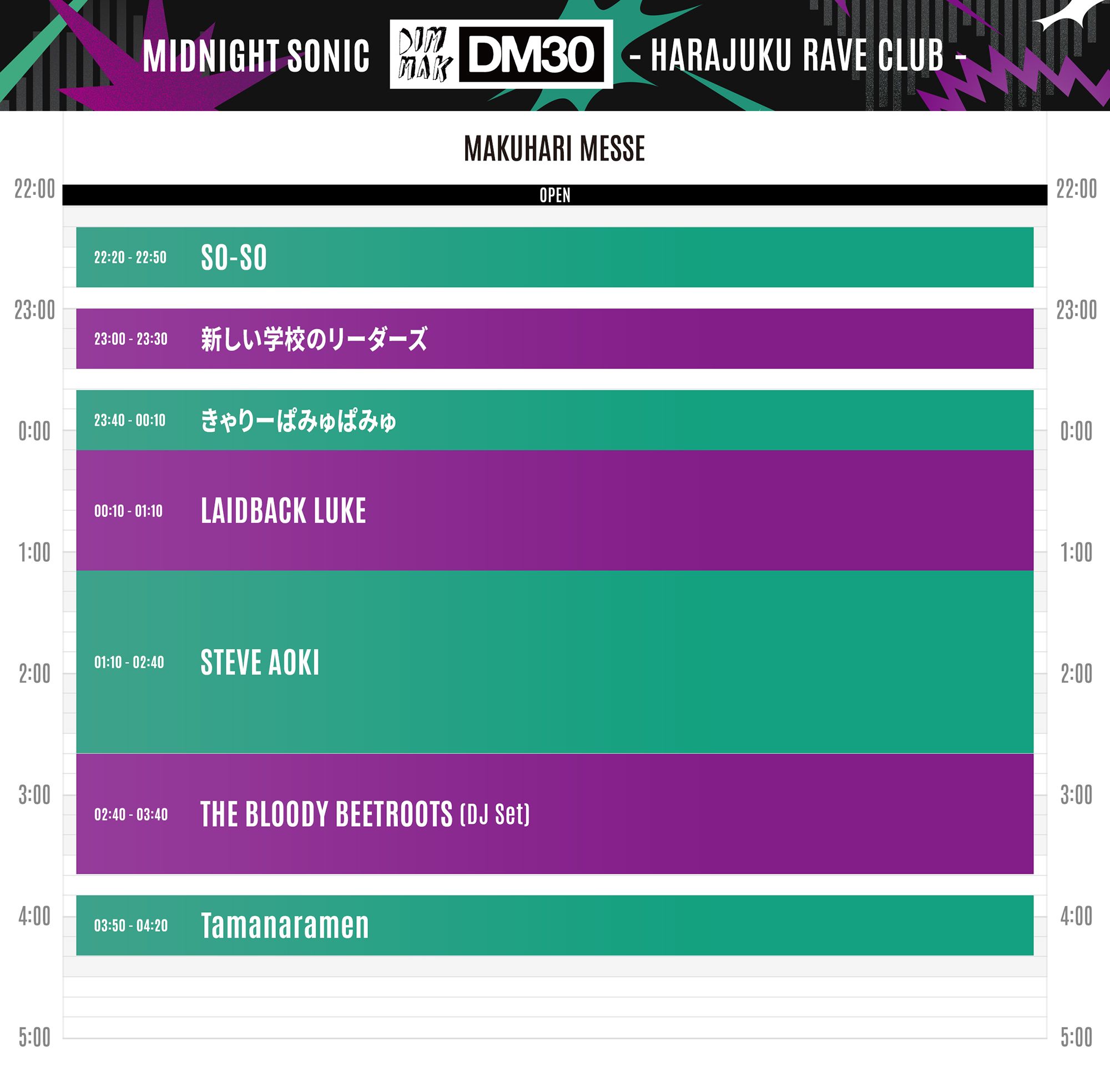 SUMMER SONIC 2026 timetable MIDNIGHT SONIC DIM MAK:30 - HARAJUKU RAVE CLUB -