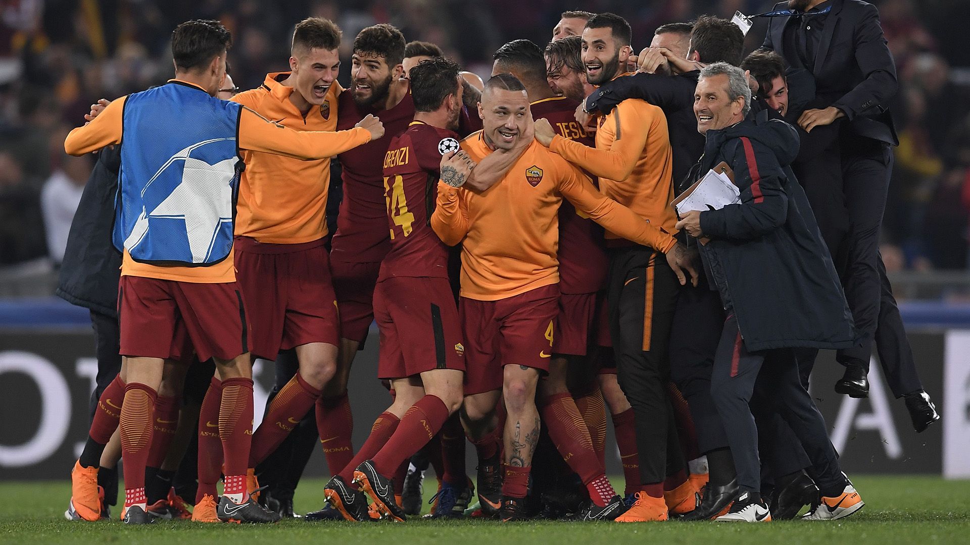 Roma celebrating Roma Barcellona Champions League