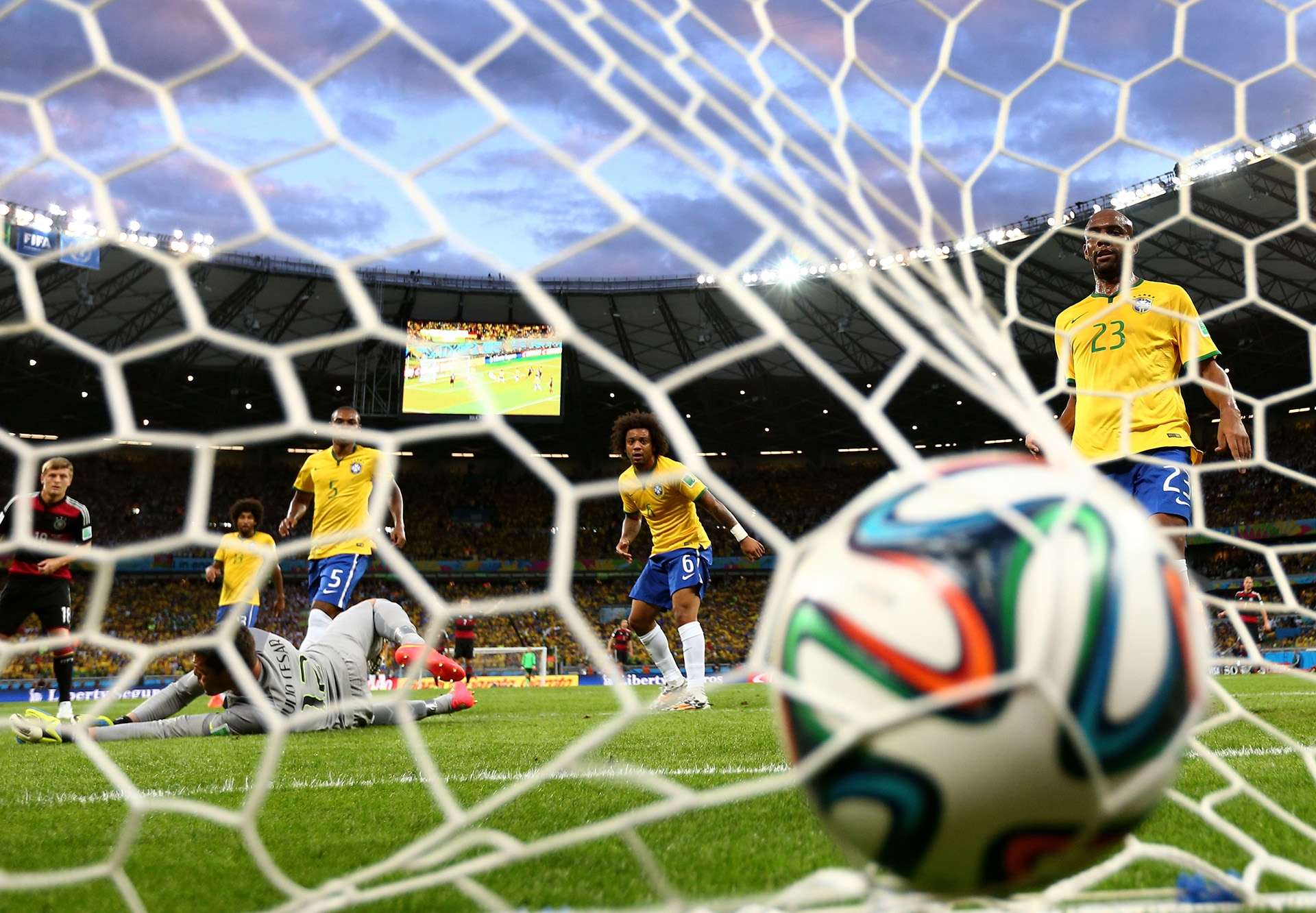 Ball in the net Brazil Germany 2014 World Cup quarter-final 07082014